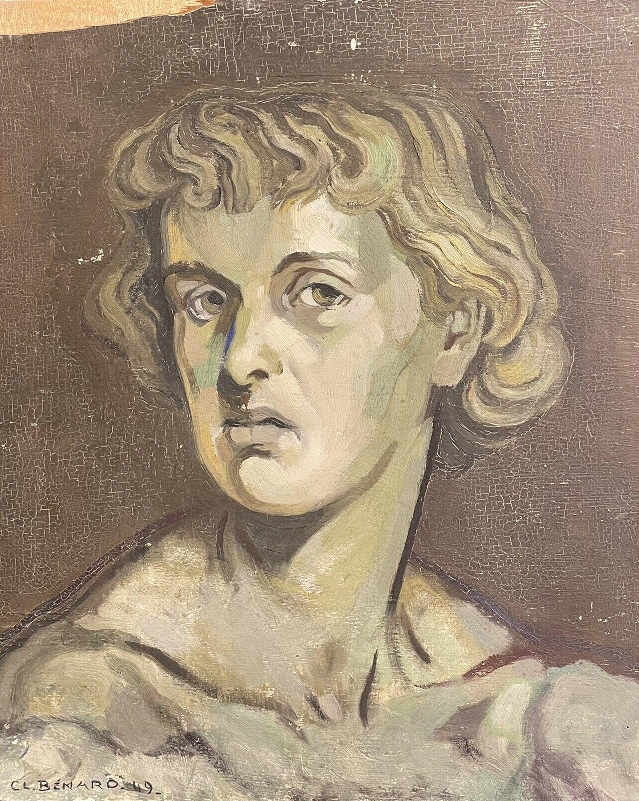CLAUDE BENARD (1926-2016) SIGNED 1940'S FRENCH OIL - HEAD PORTRAIT CLASSICAL MAN - Impressionist Painting by Claude Benard