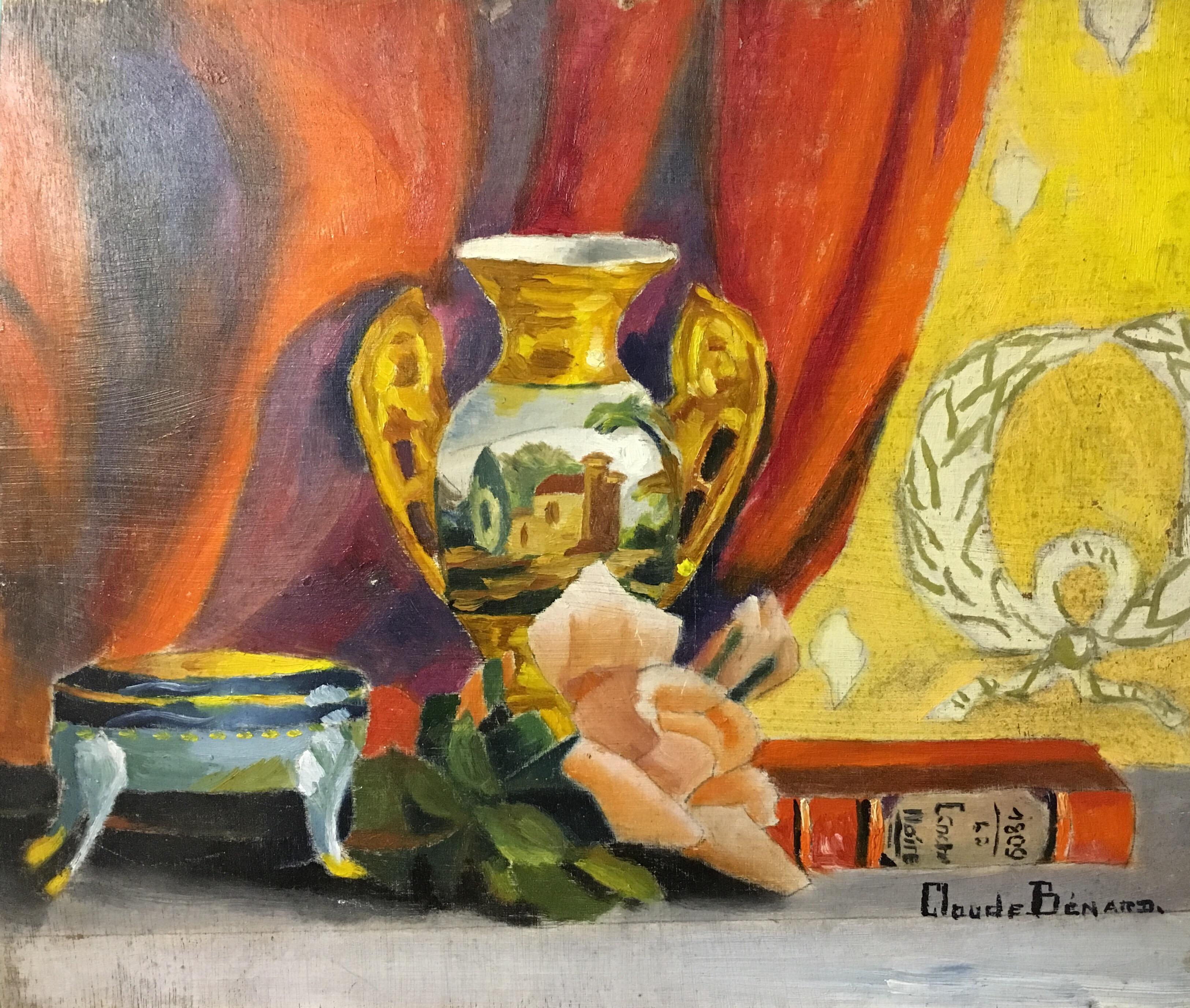 Still-Life Painting de Claude Benard - Bodegón colorido, Pintura al óleo impresionista, Firmado