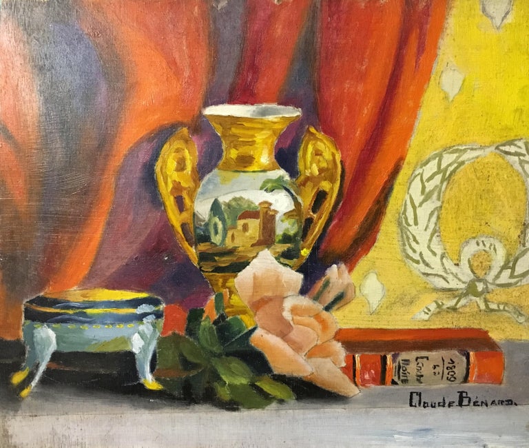 Claude Benard Still-Life Painting - Colourful Still Life, Impressionist Oil Painting, Signed