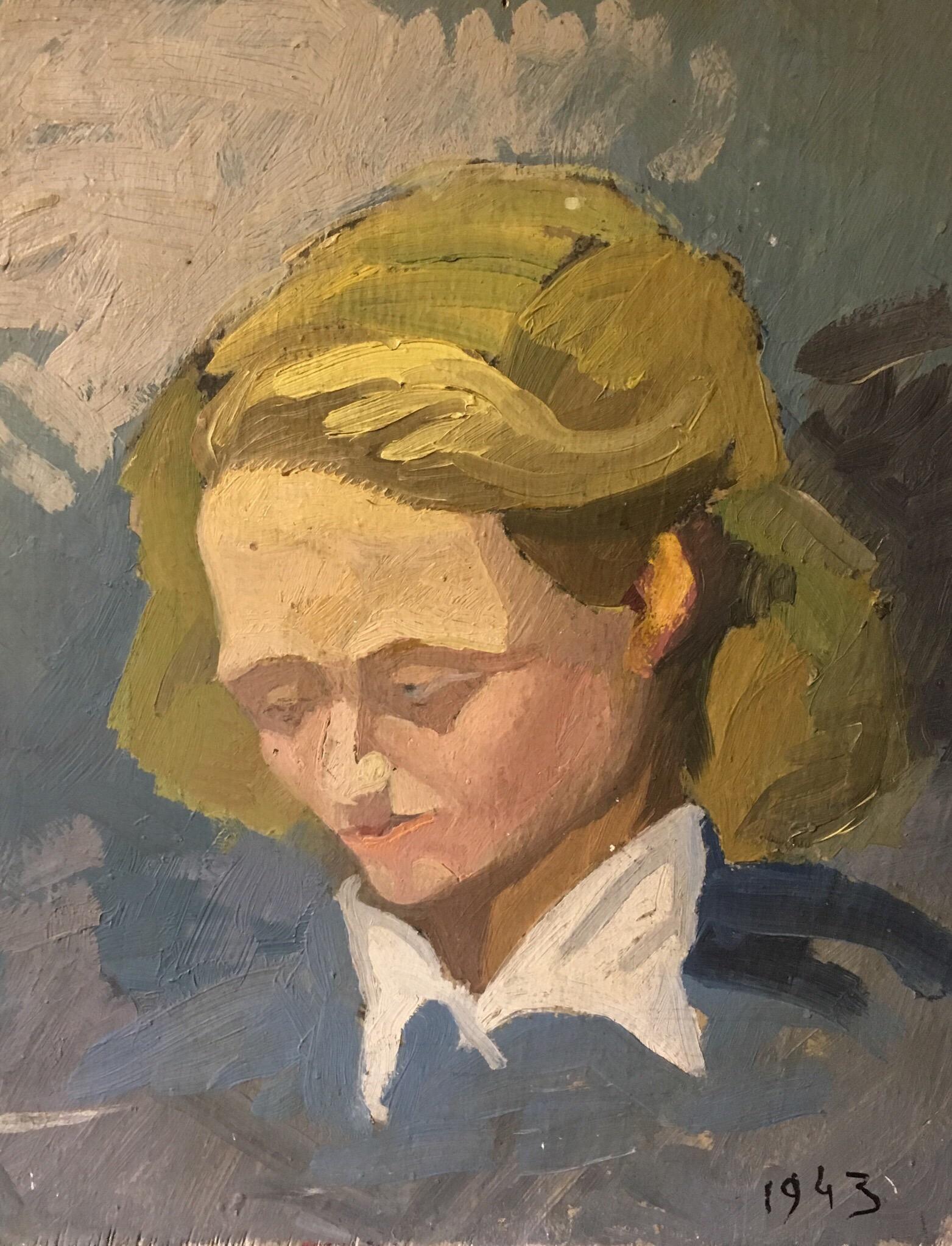 'Feeling Blue', Impressionist Portrait, French Oil Painting, Dated '1943'