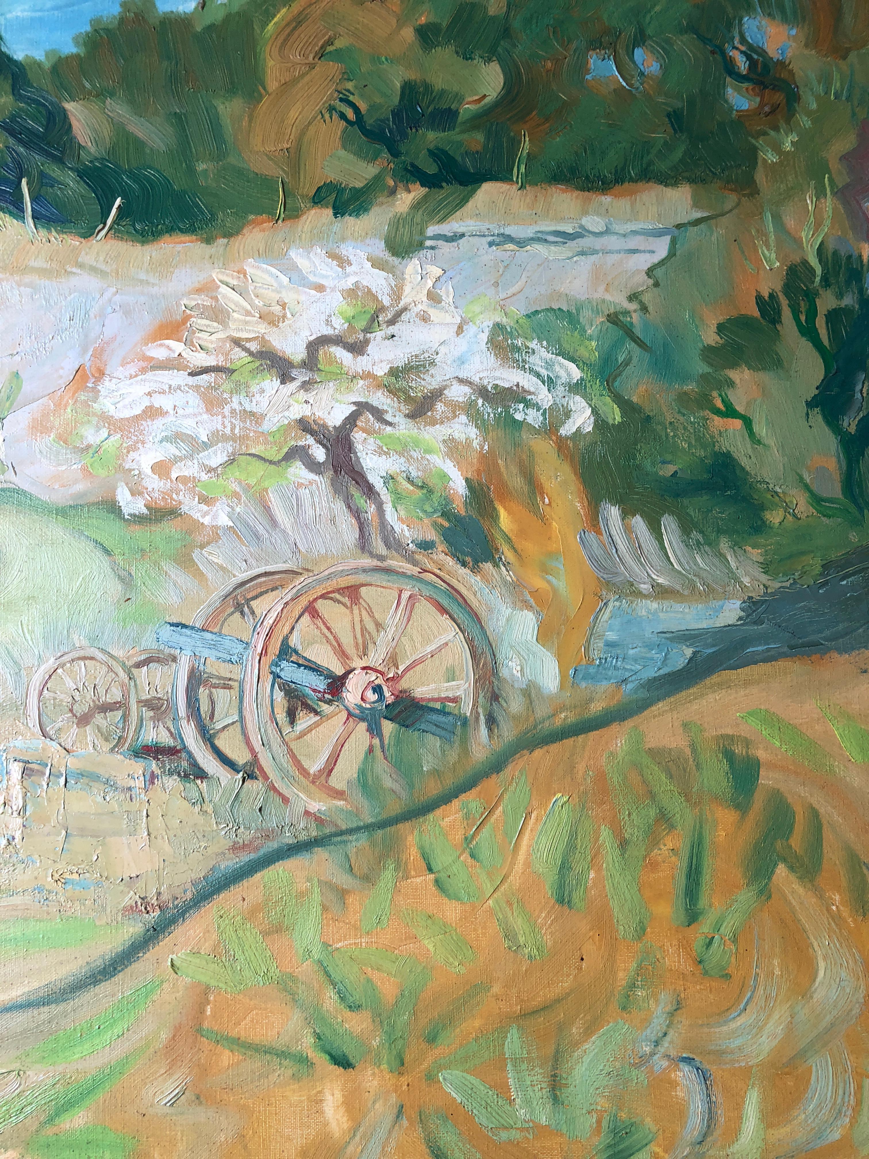 Peinture à l'huile française post-impressionniste de paysage de ferme signée - Post-impressionnisme Painting par Claude Benard