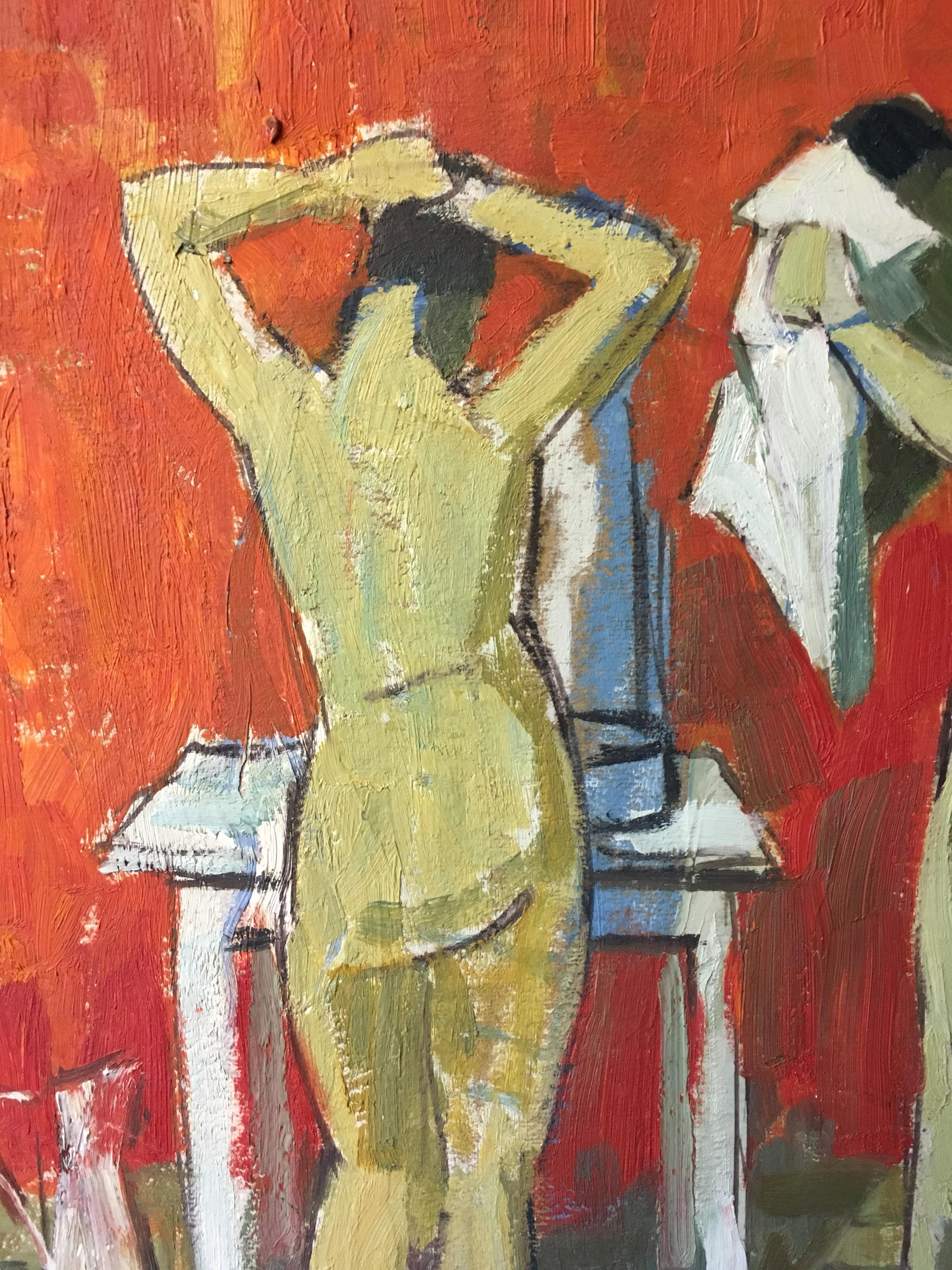 Getting Ready Together, Impressionist Nude, Signed Oil Painting 1