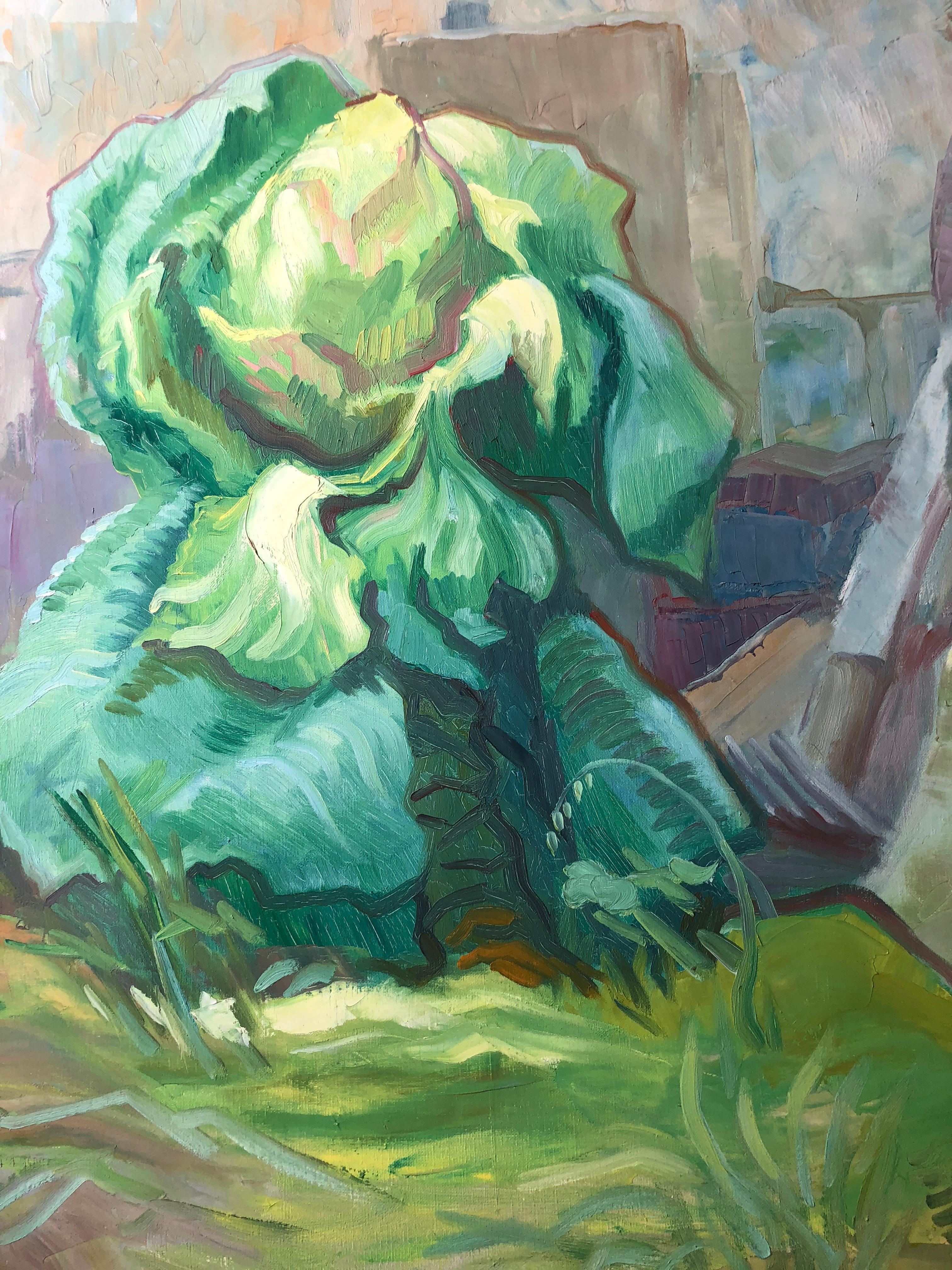 Peinture à l'huile française post-impressionniste signée représentant un chou-fleur vert géant - Post-impressionnisme Painting par Claude Benard