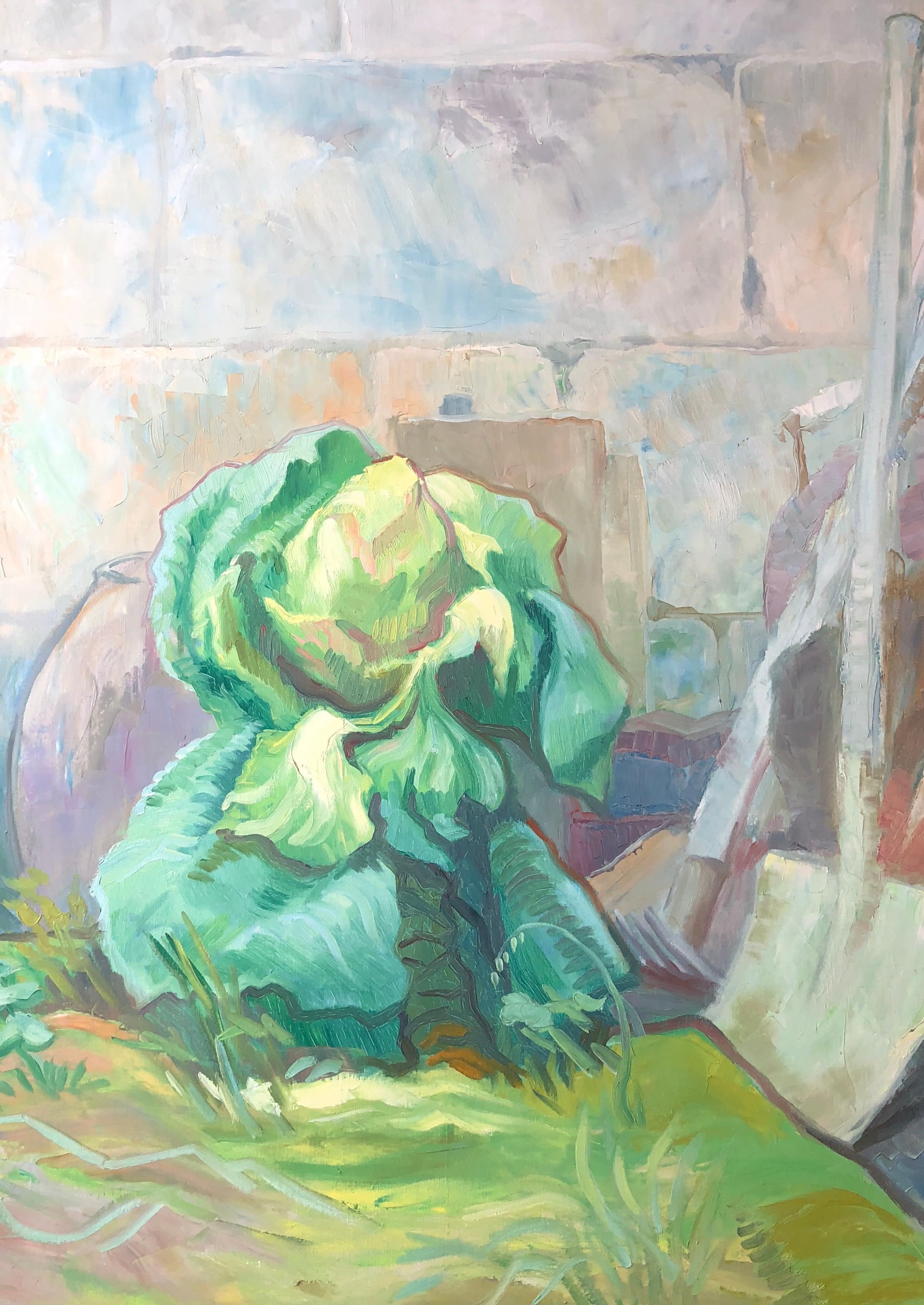 Still-Life Painting Claude Benard - Peinture à l'huile française post-impressionniste signée représentant un chou-fleur vert géant