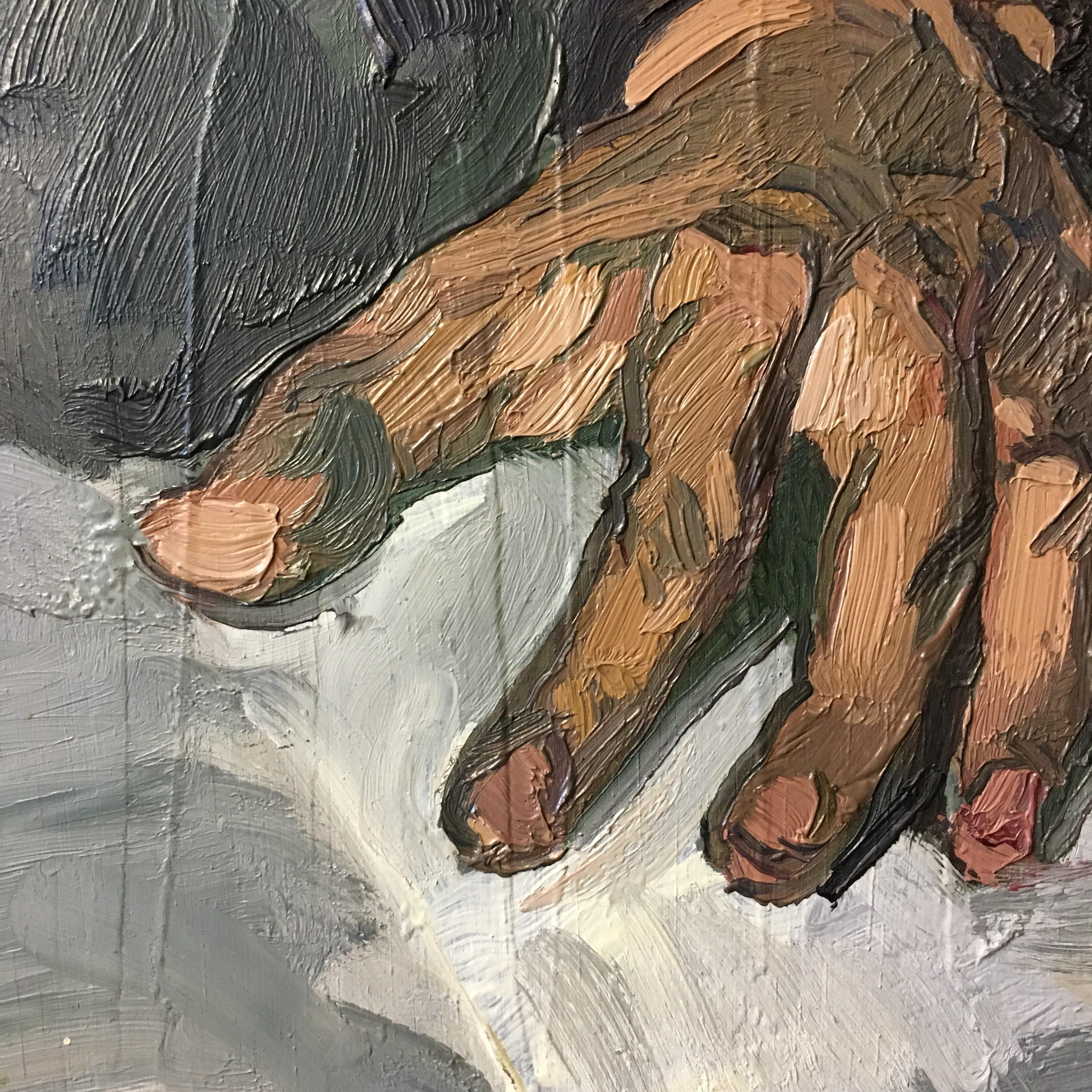 Impressionist Close Up of a Hand, Oil Painting, Signed - Gray Still-Life Painting by Claude Benard