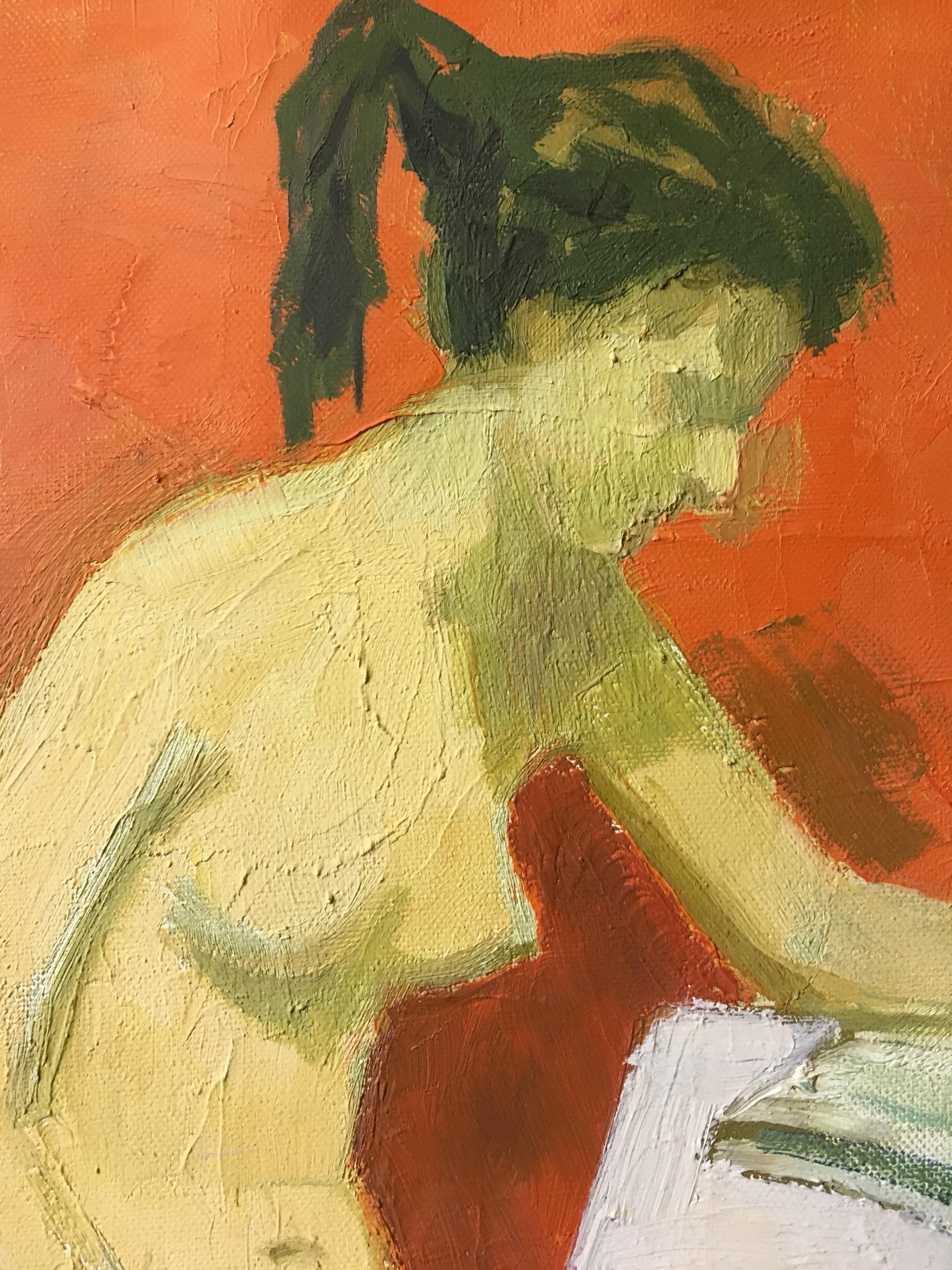 Impressionist Nude Model Sat Reading, Signed Oil Painting 2