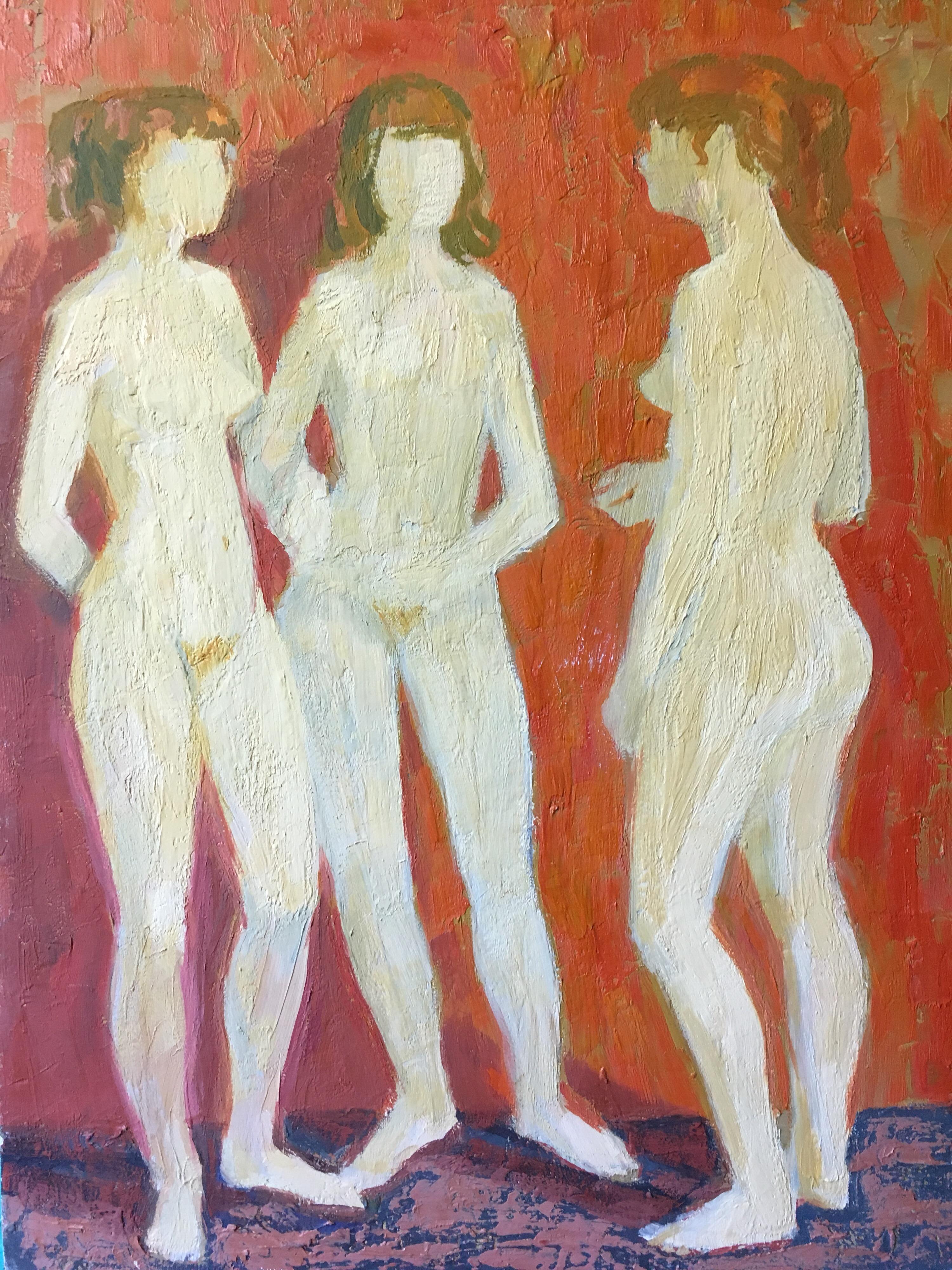 Desnudos Impresionistas, Tres Figuras, Pintura al Óleo - Portrait Painting Marrón de Claude Benard