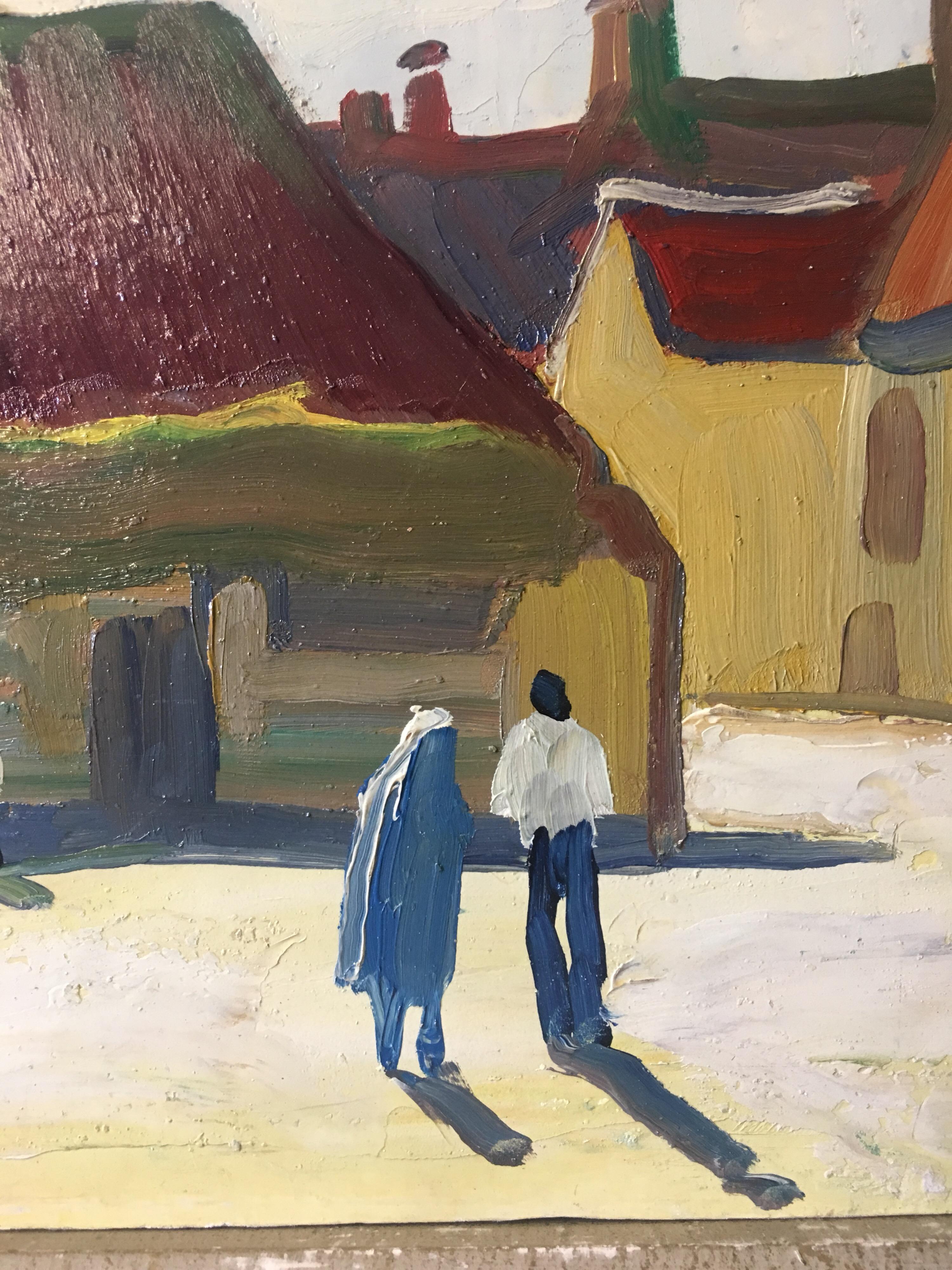 Impressionist Oil Painting of a Small French Village, Stylised, Colourful
By French artist Claude Benard, (1926 - 2016)
Signed by the artist on the lower left hand corner
Oil painting on board, unframed
Board size: 11 x 14 inches

Beautiful oil