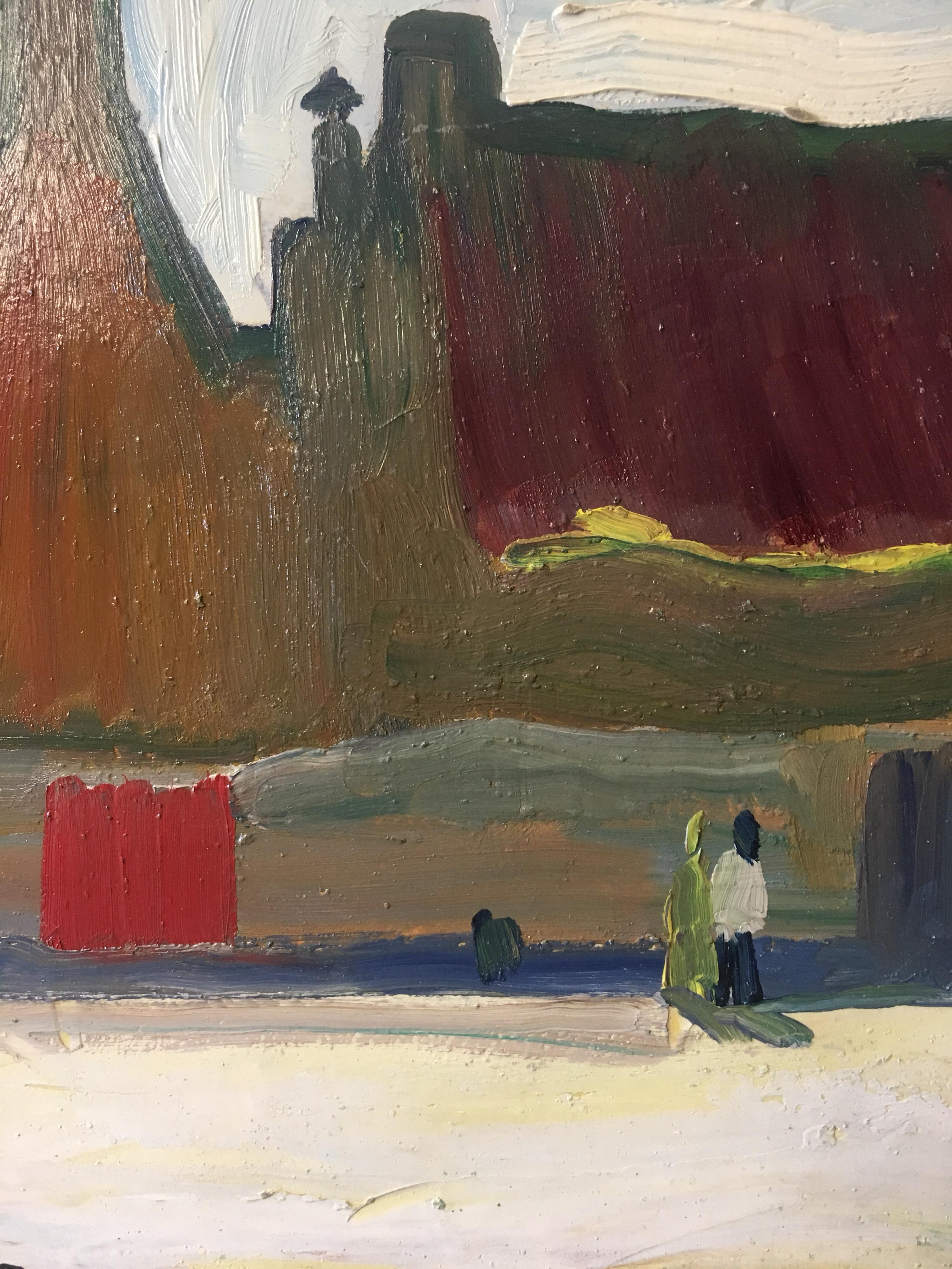 Impressionist Oil Painting of a Small French Village, Stylised, Colourful 1