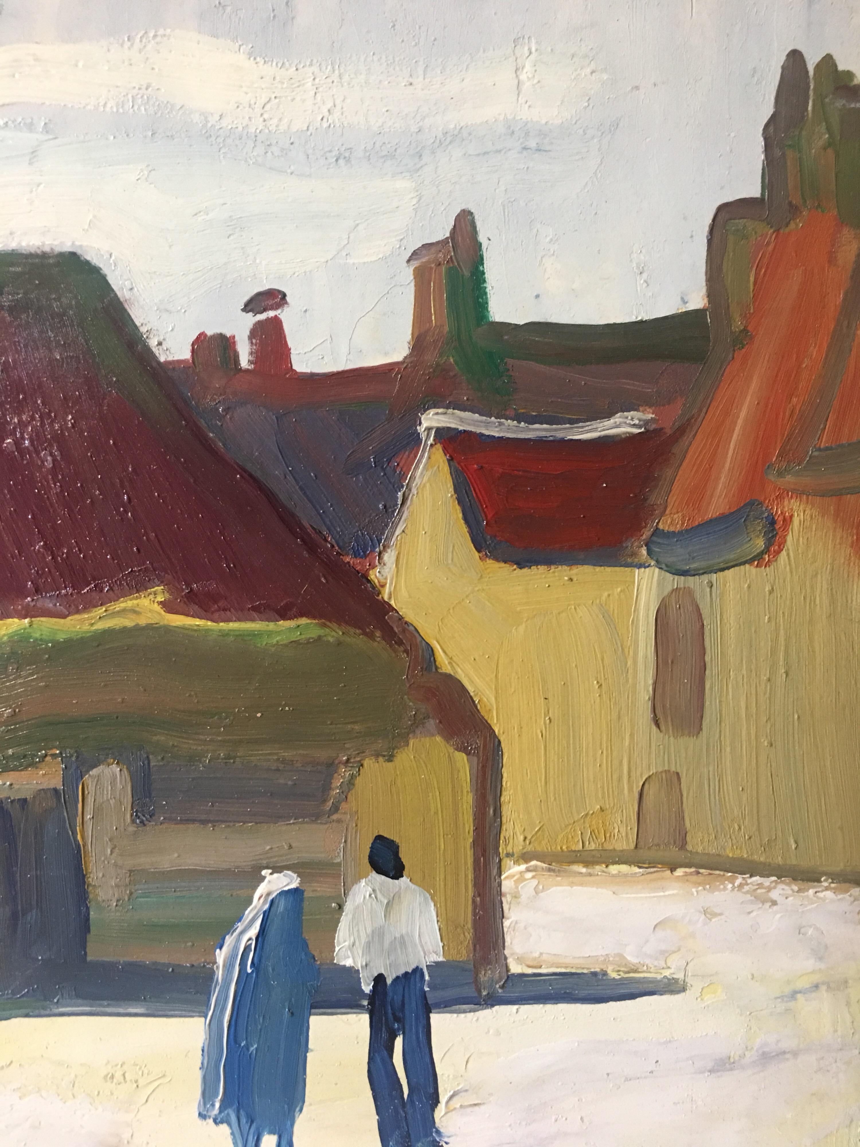 Impressionist Oil Painting of a Small French Village, Stylised, Colourful 2