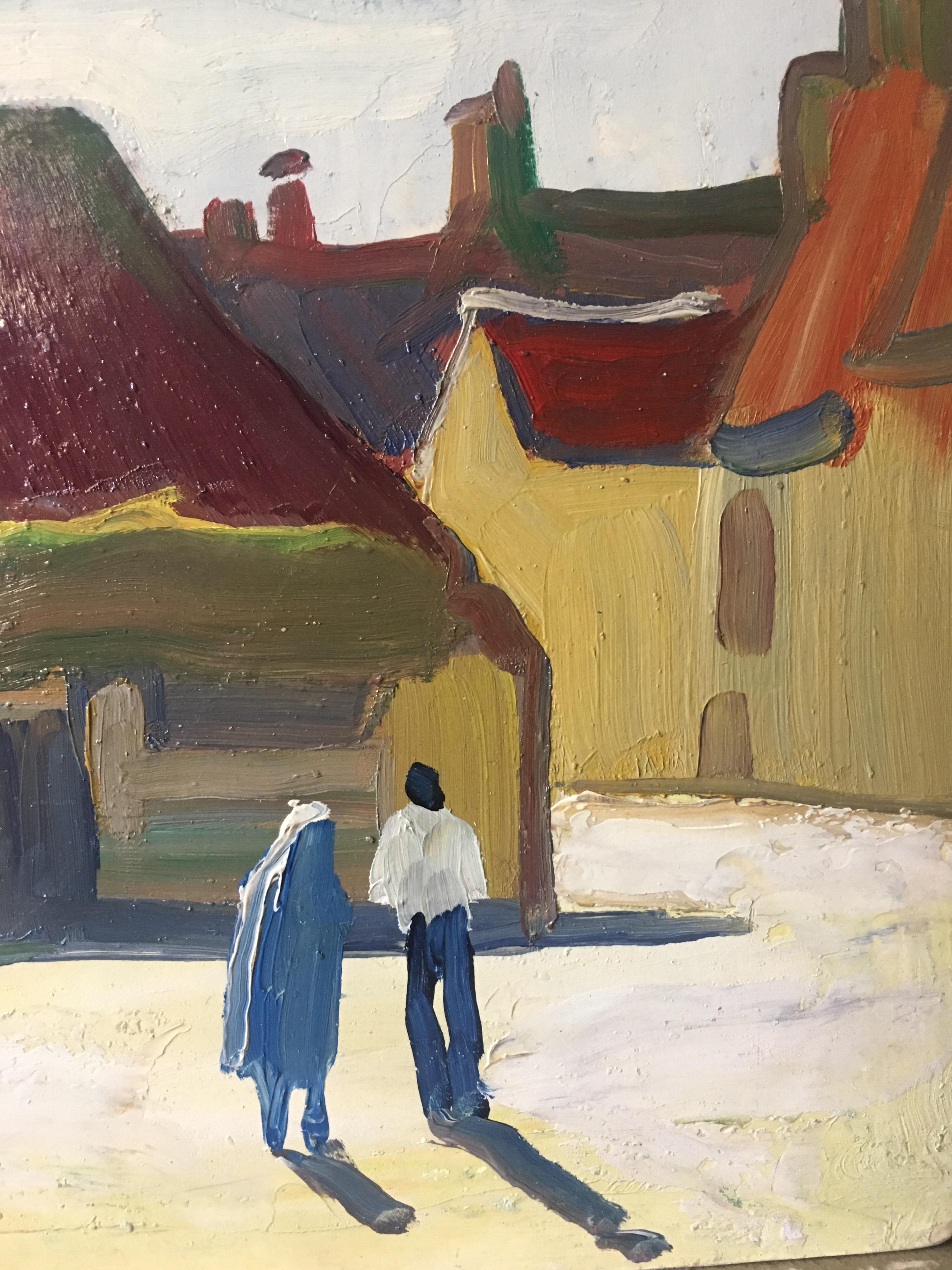 Impressionist Oil Painting of a Small French Village, Stylised, Colourful 3
