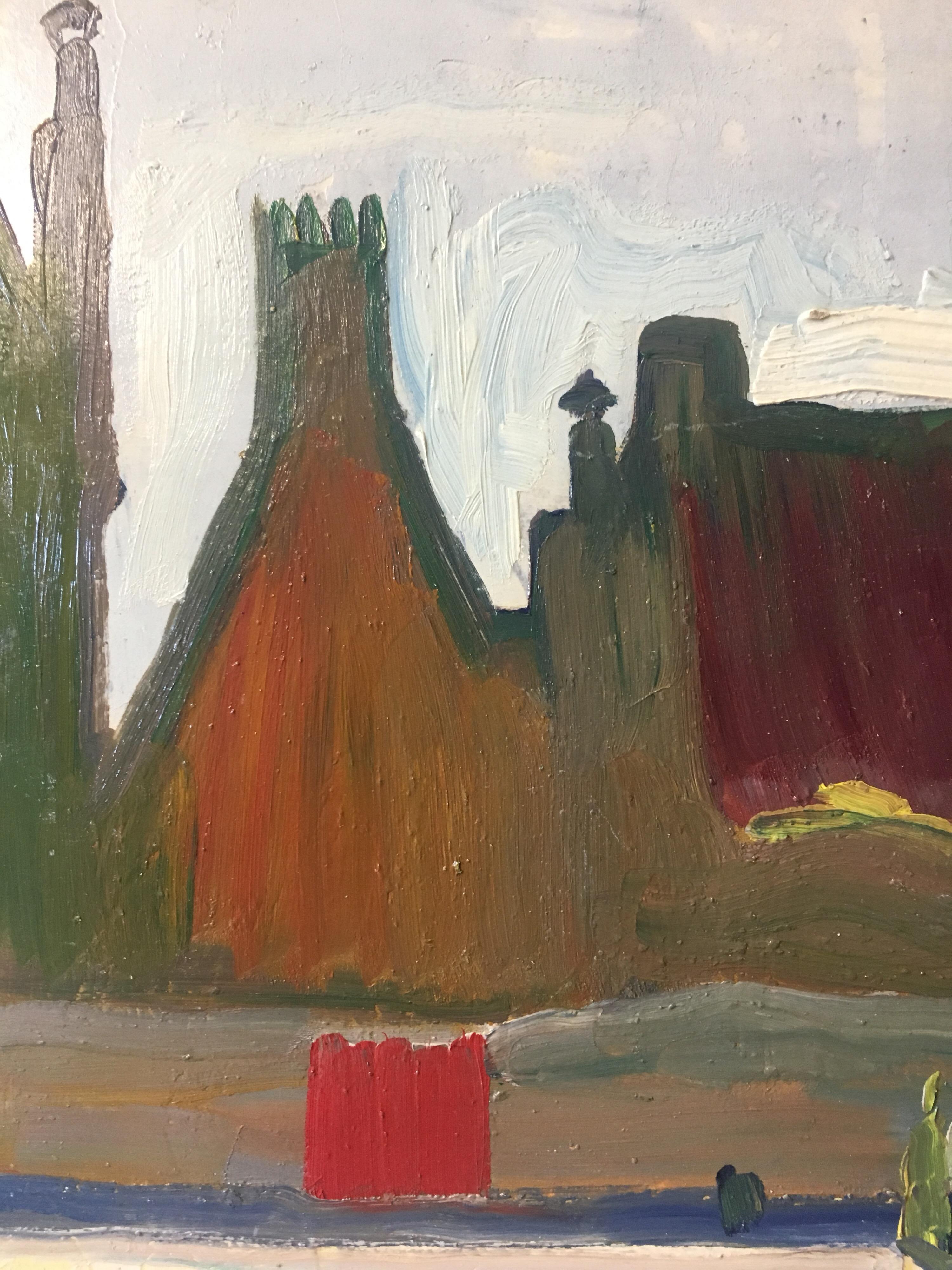 Impressionist Oil Painting of a Small French Village, Stylised, Colourful 4