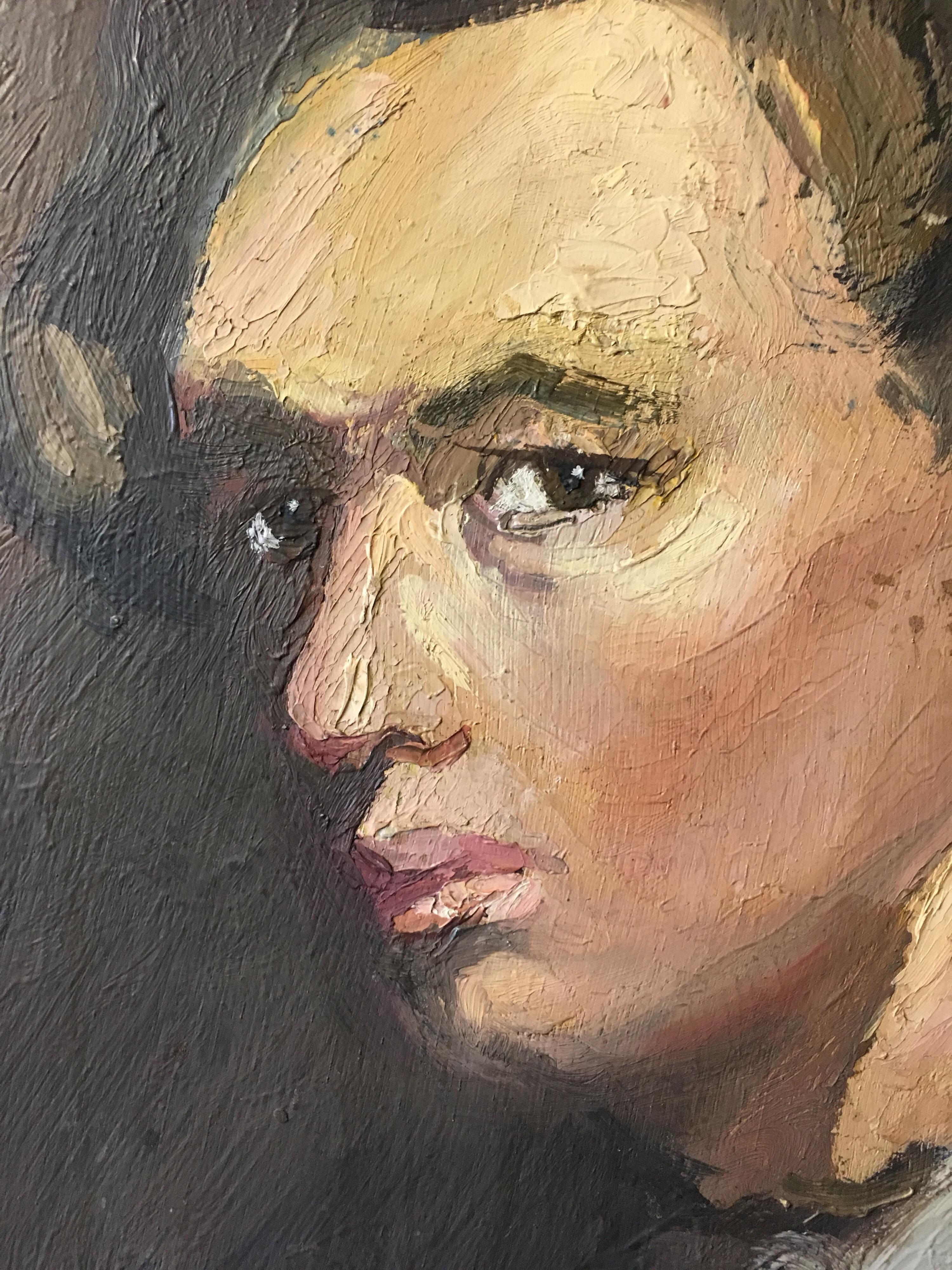 Impressionist Portrait of a Young Frenchman, 1940s, Oil Painting 1