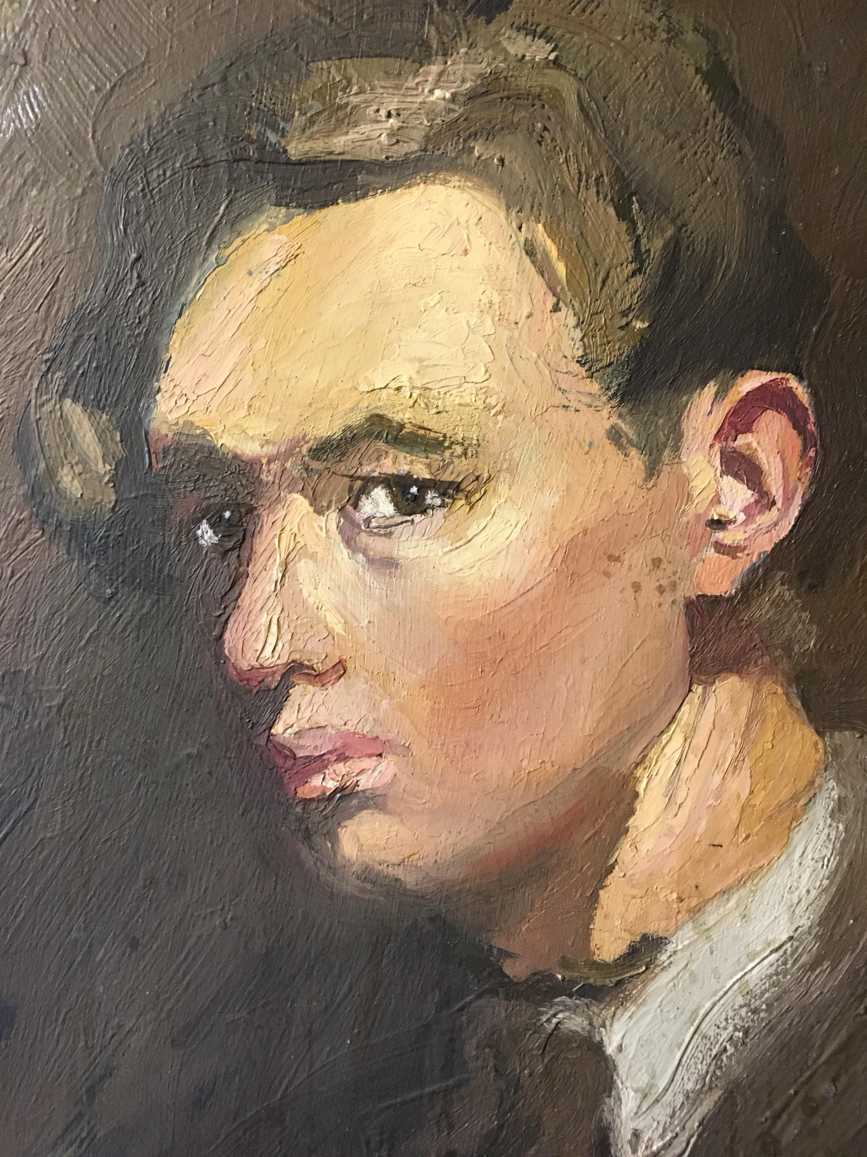 Impressionist Portrait of a Young Frenchman, 1940s, Oil Painting 2