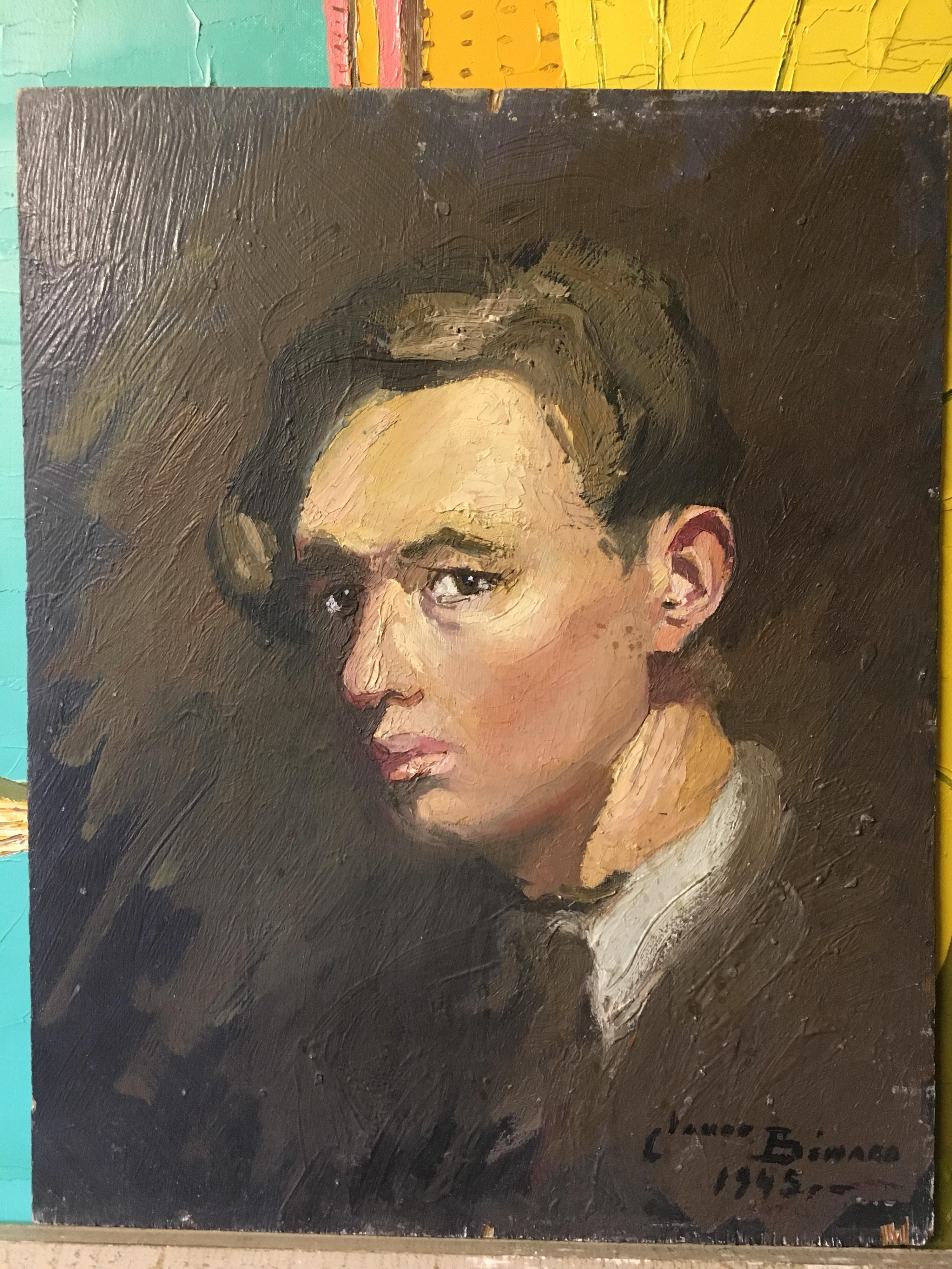 Impressionist Portrait of a Young Frenchman, 1940s, Oil Painting 6