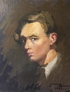 Vintage Impressionist Portrait of a Young Frenchman, 1940s, Oil Painting