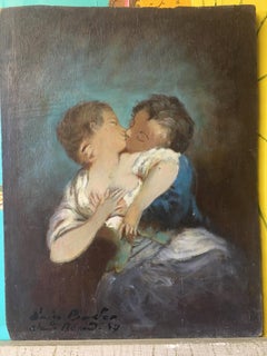 "Le Baiser d'apres Boucher", Impressionist Portrait, Oil Painting, Signed