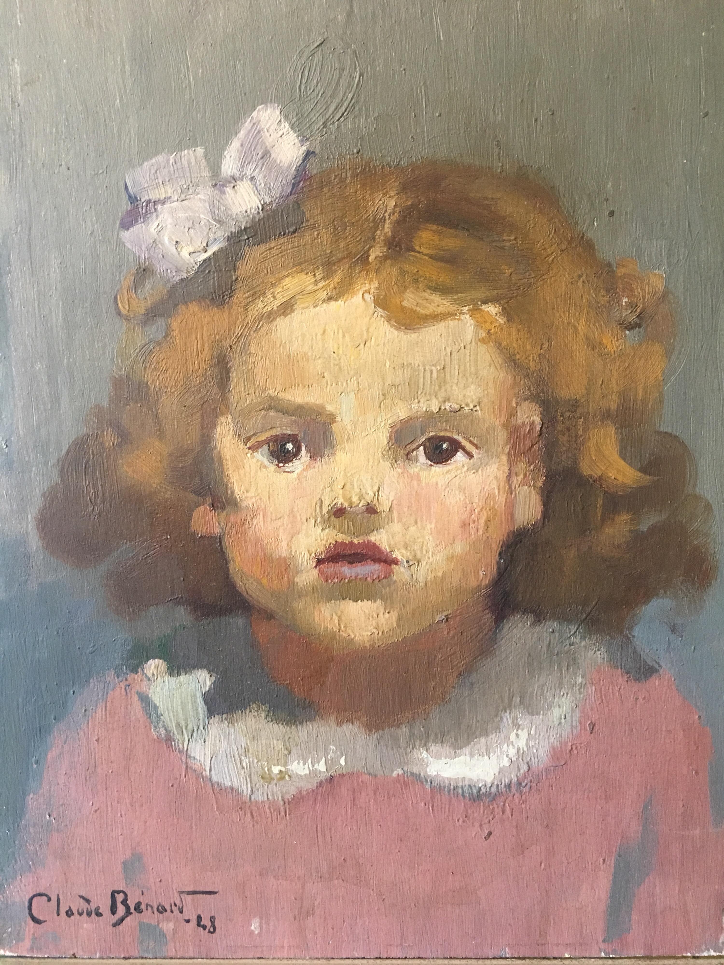 Little Girl in Pink, Impressionist Portrait, Signed Oil Painting 2