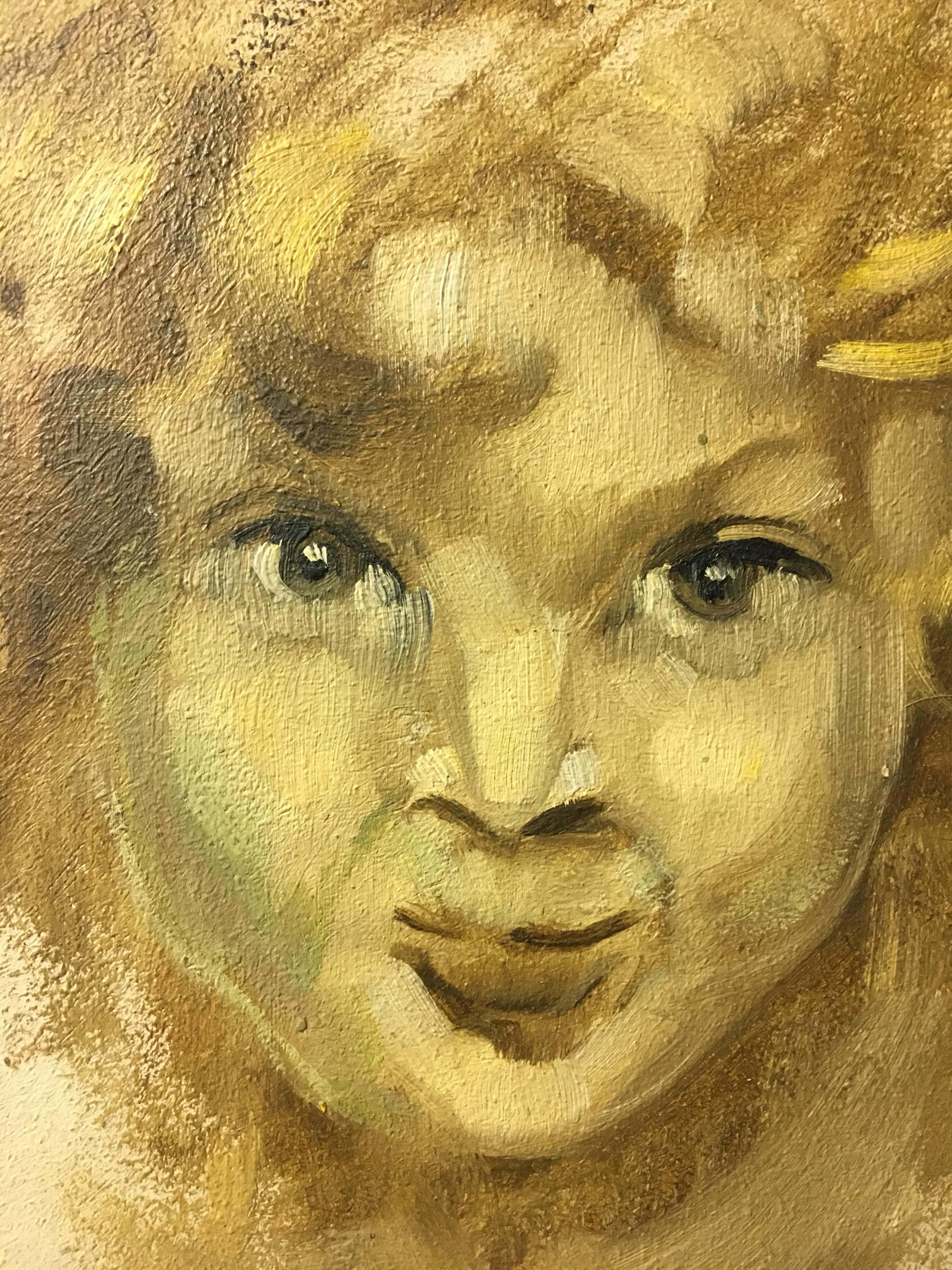 Mischievous Child, Impressionist Portrait, Signed Oil Painting - Brown Figurative Painting by Claude Benard