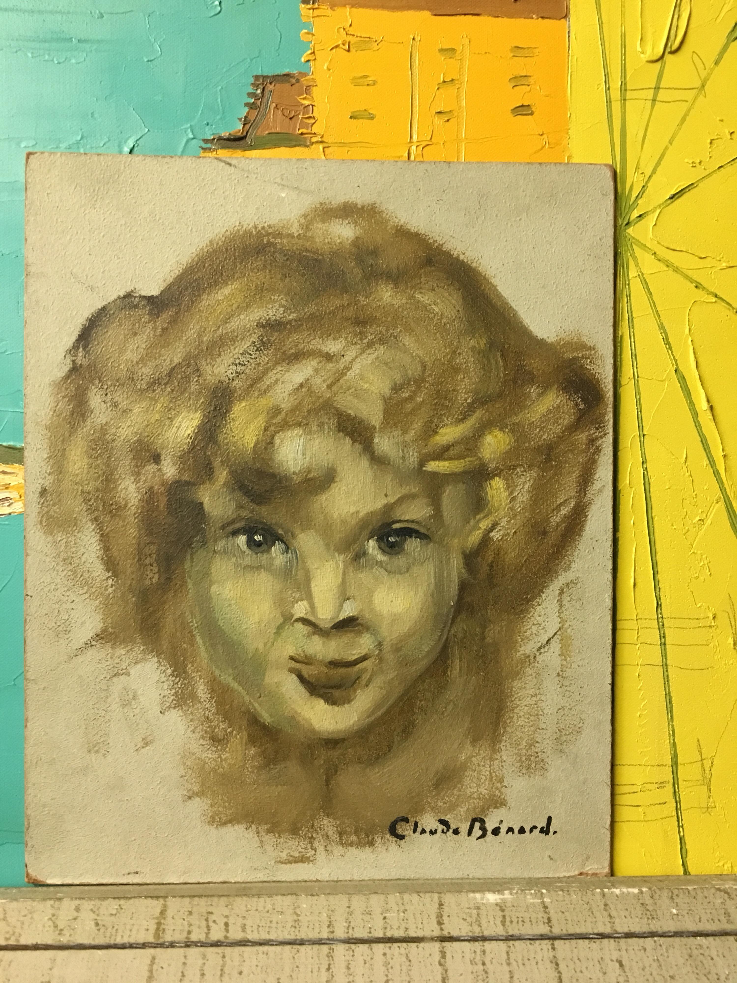 Mischievous Child, Impressionist Portrait, Signed Oil Painting
By French artist Claude Benard, (1926 - 2016)
Signed by the artist on the lower right hand corner
Oil painting on board, unframed
Board size: 10.75 x 8.75 inches

A brilliant portrayal
