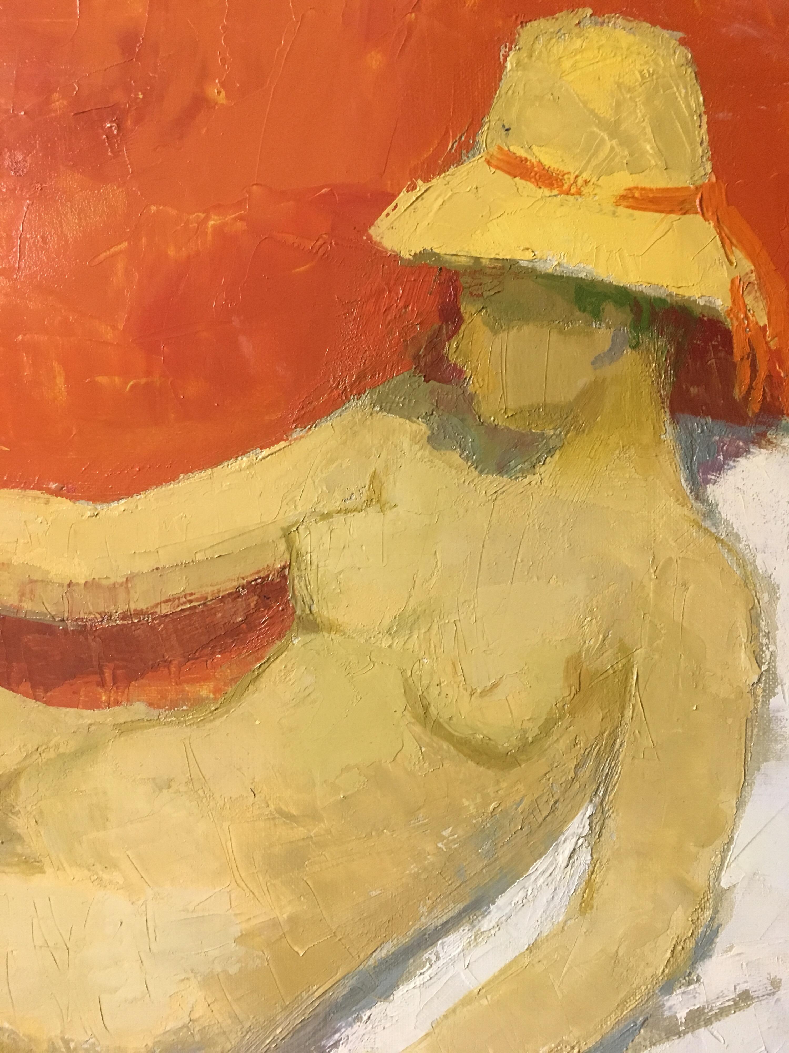 Nu Au Chapeau de Paille, Nude French Impressionist, Signed 1