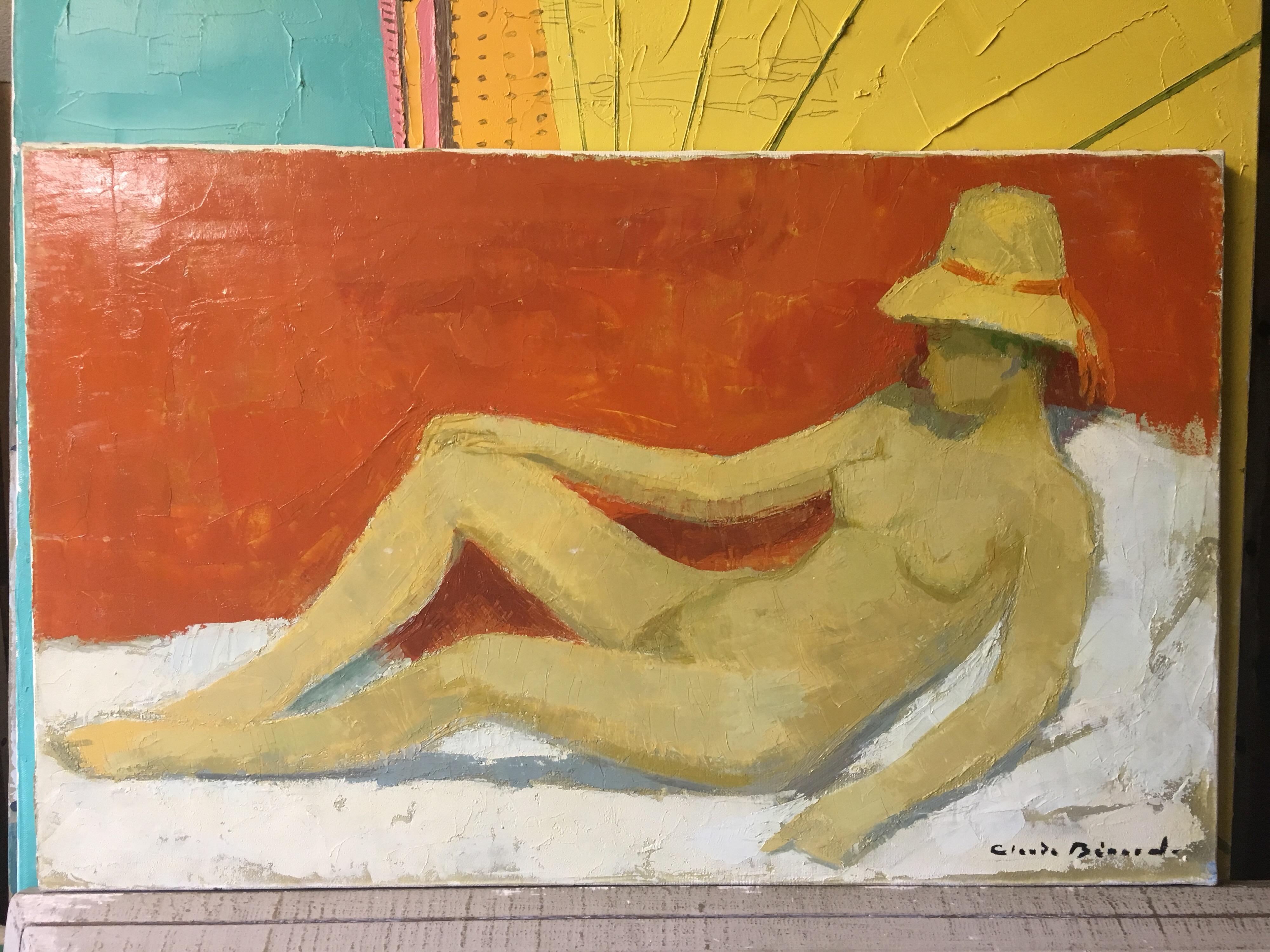 Nu Au Chapeau de Paille, Nude French Impressionist, Signed 2