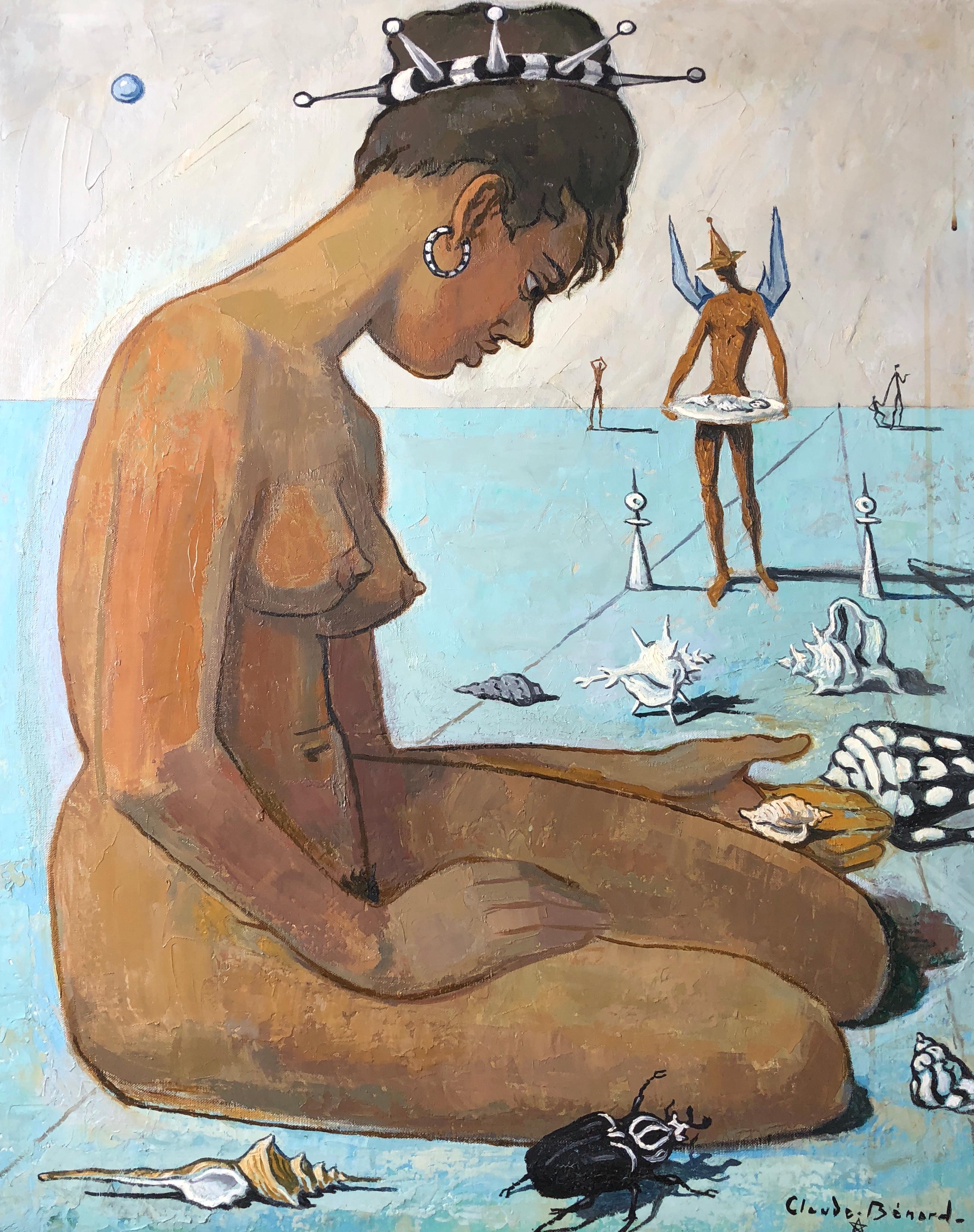 Still-Life Painting de Claude Benard - Mujer nudista, pintura al óleo firmada por un surrealista