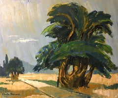 Peinture à l'huile signée Open Countryside:: paysage rural impressionniste