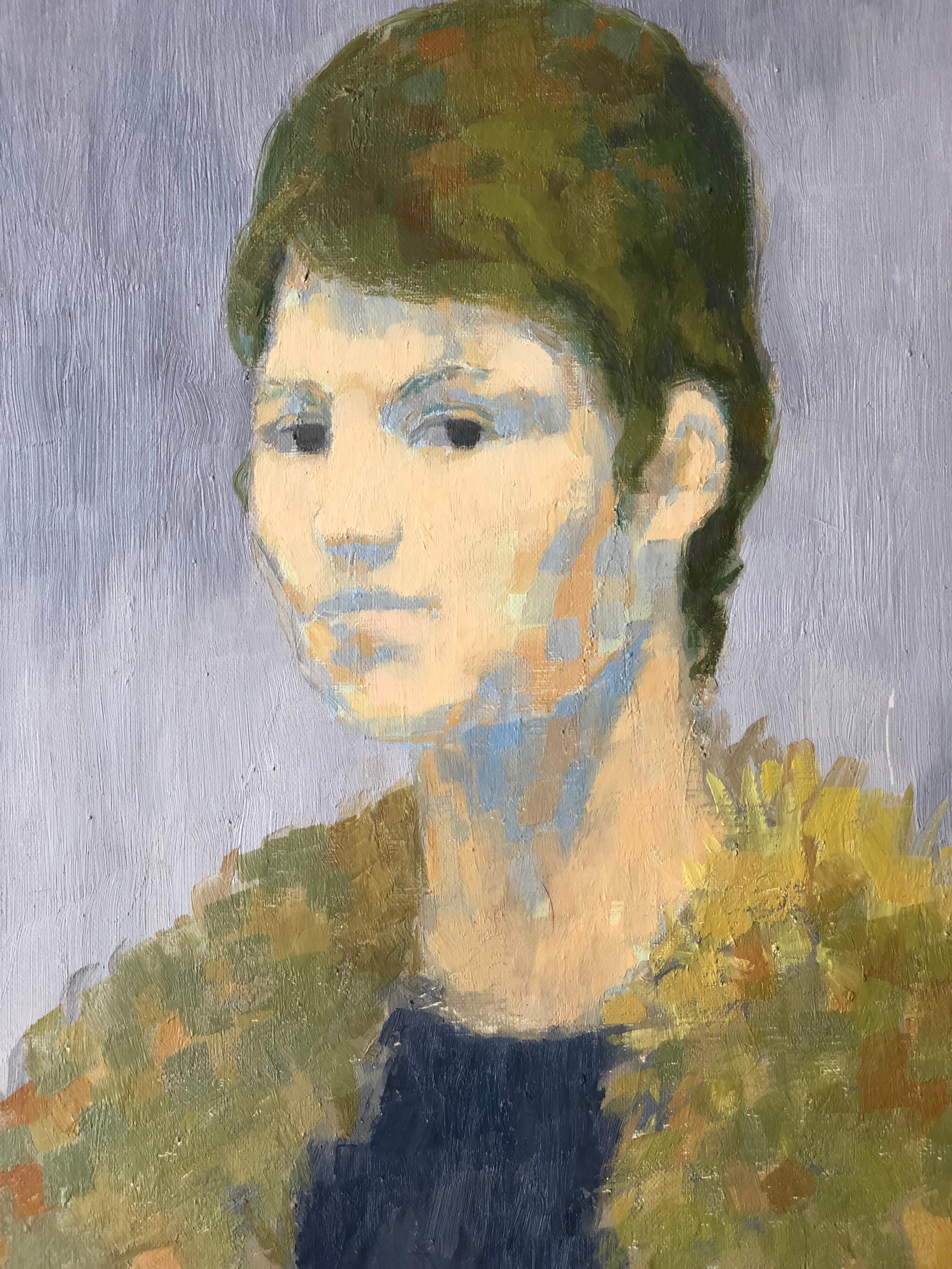Porträt einer Frau, signiertes Ölgemälde – Painting von Claude Benard