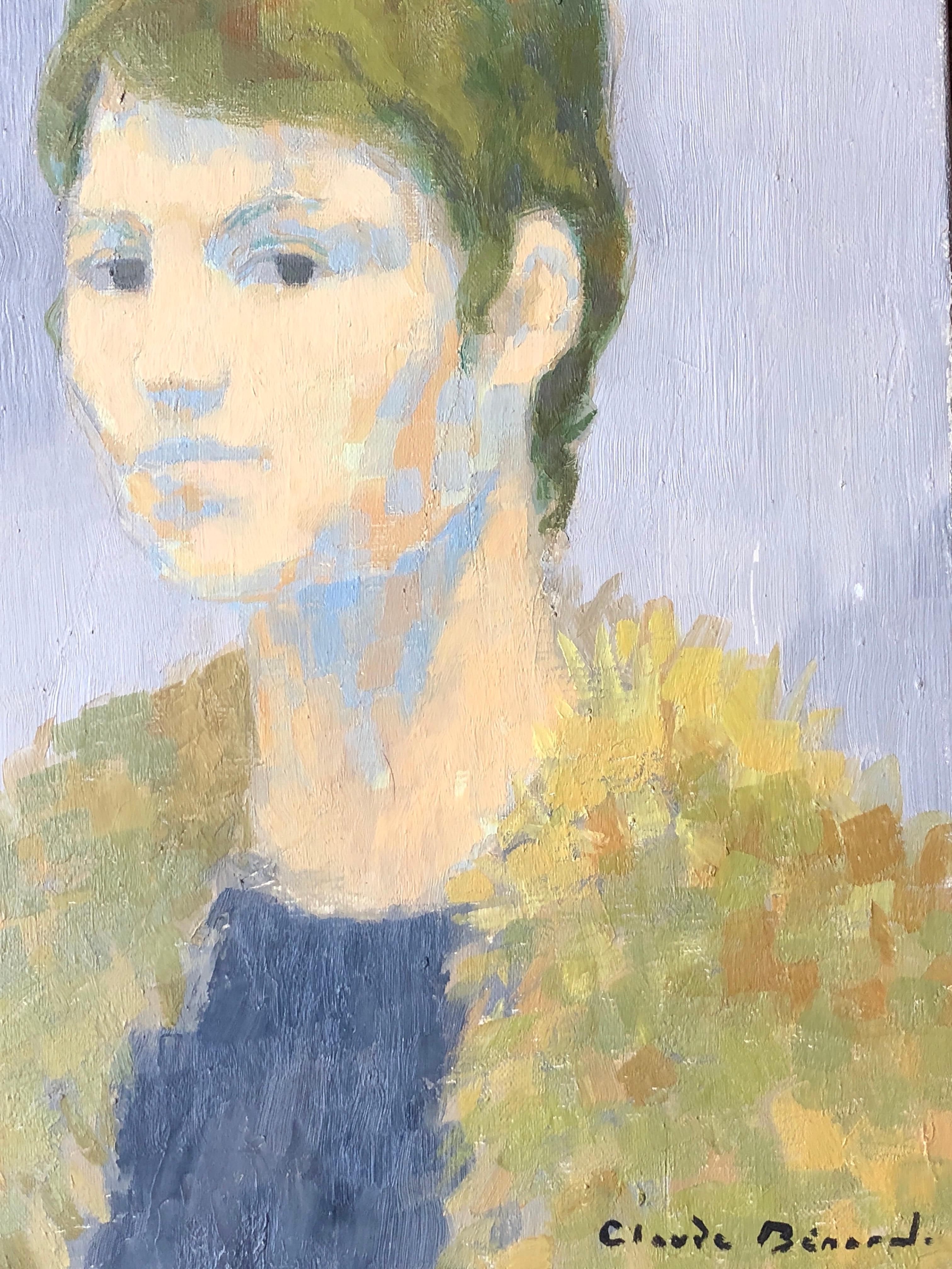 Portrait de femme, peinture à l'huile signée - Post-impressionnisme Painting par Claude Benard