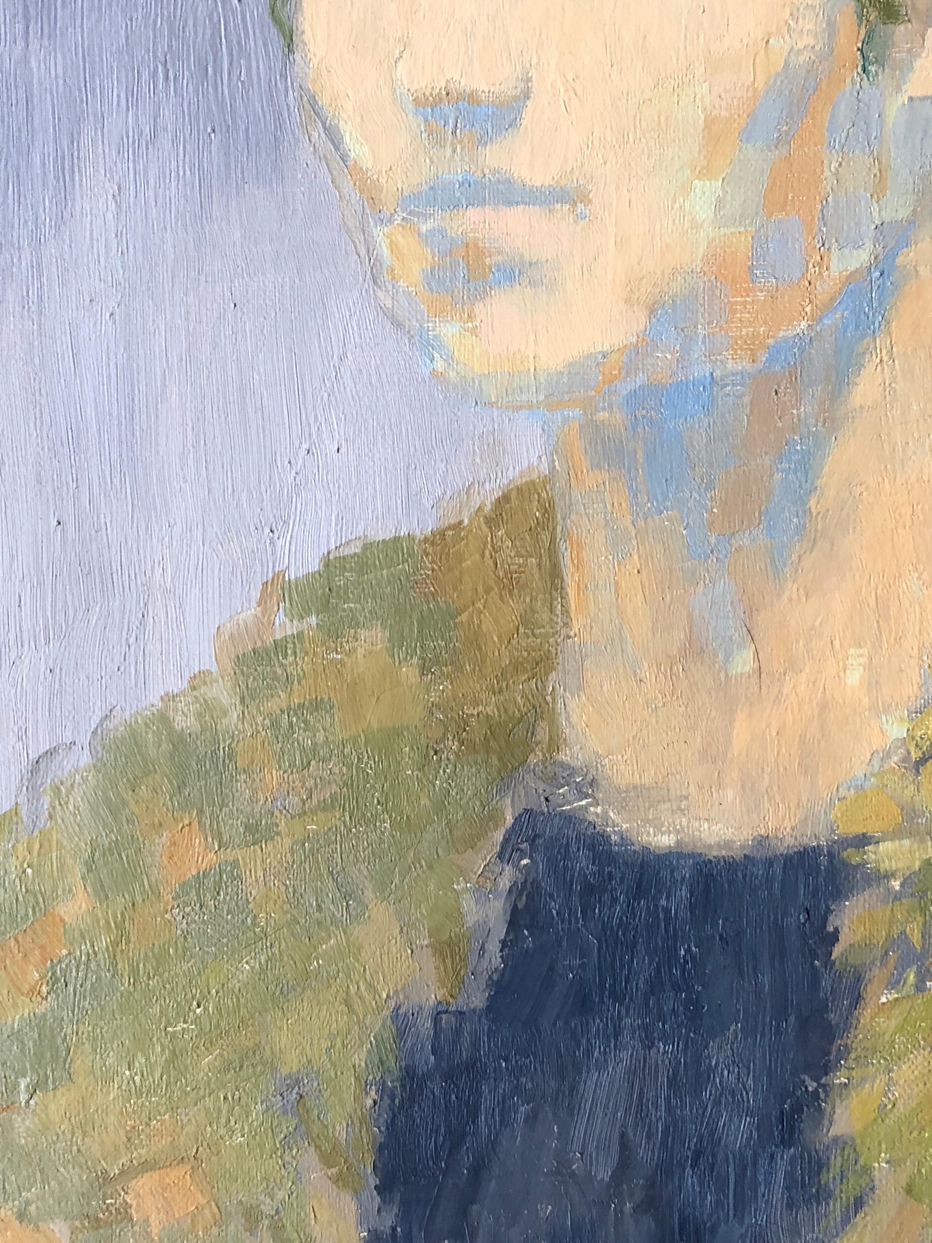 Portrait of Woman, Signed Oil Painting - Beige Landscape Painting by Claude Benard