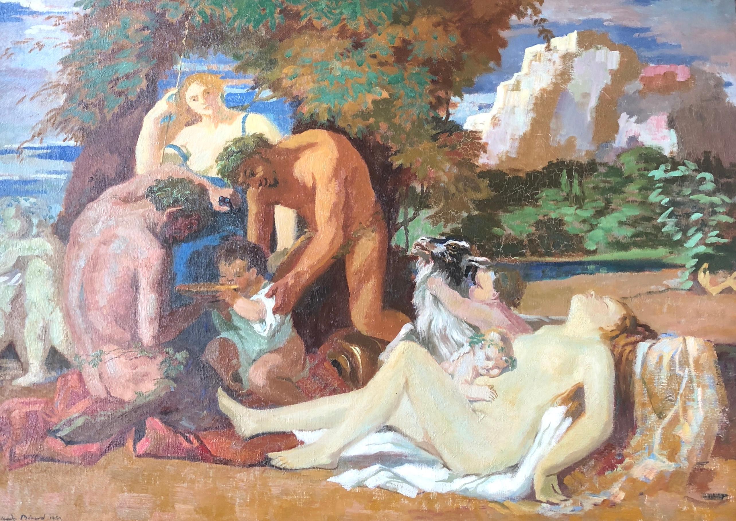 Claude Benard Landscape Painting - 'Poussin', Large Post-Impressionist Figurative Signed Oil Painting