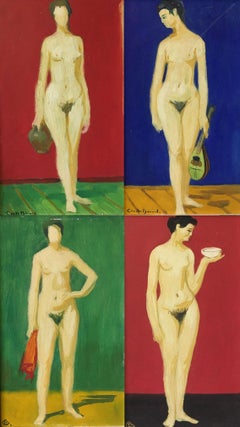 Set of Four Impressionist Nude Portraits, Separate Oil Paintings, All Signed