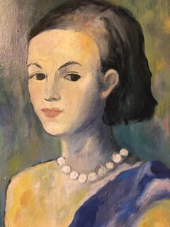 La femme en bleu, peinture à l'huile impressionniste de portrait