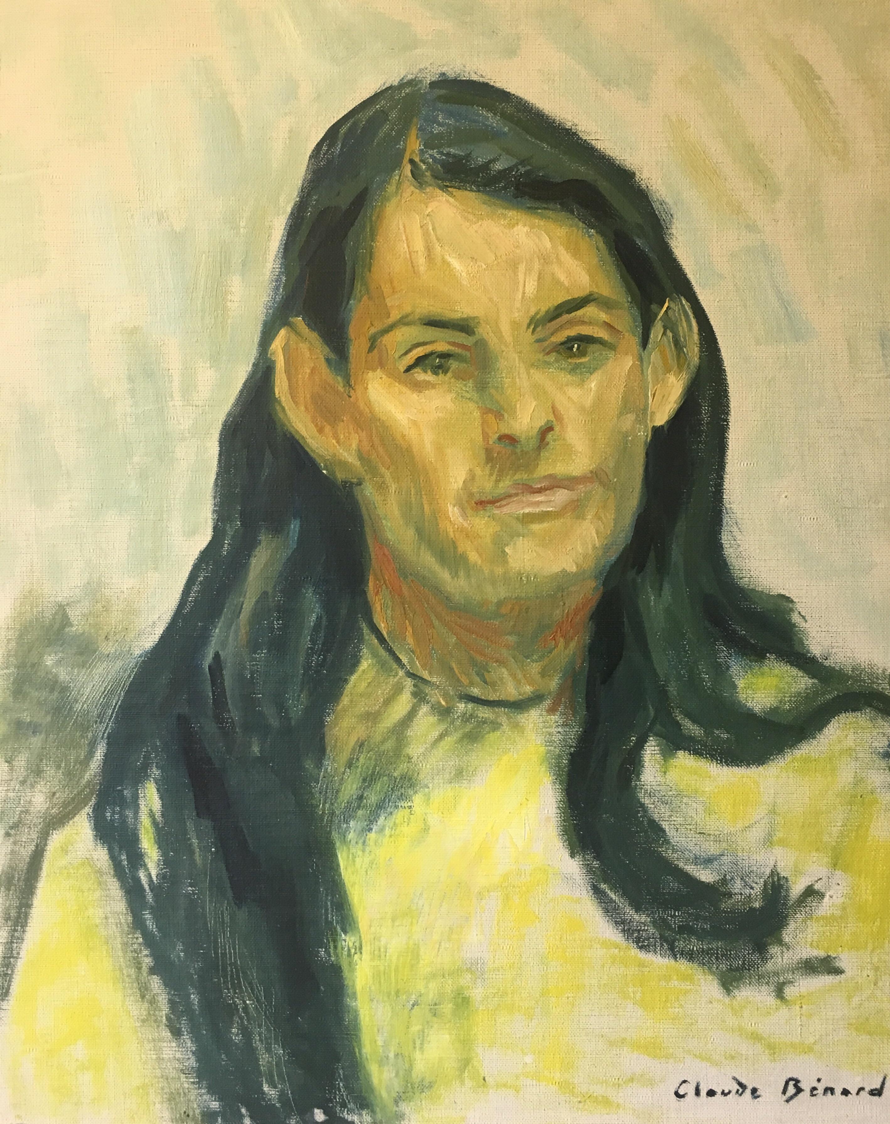 Portrait Painting di Claude Benard - La Signora in Giallo, ritratto impressionista, pittura a olio firmata