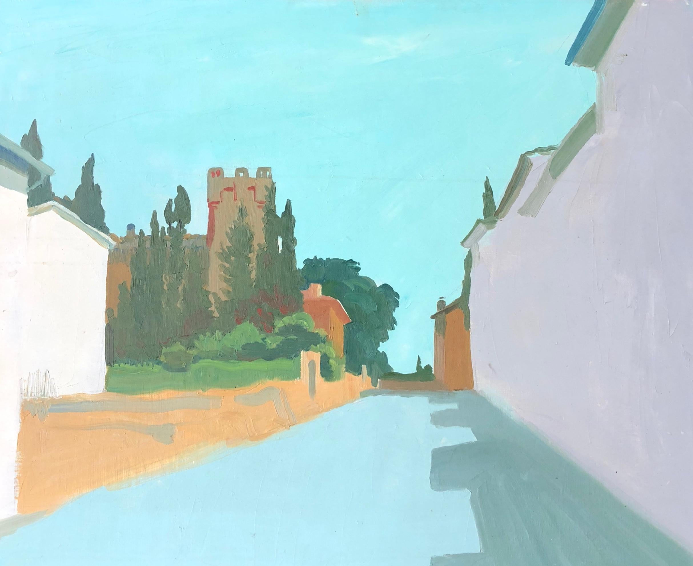 Claude Benard Still-Life Painting - Village Road, Modernist Landscape, Signed Oil Painting