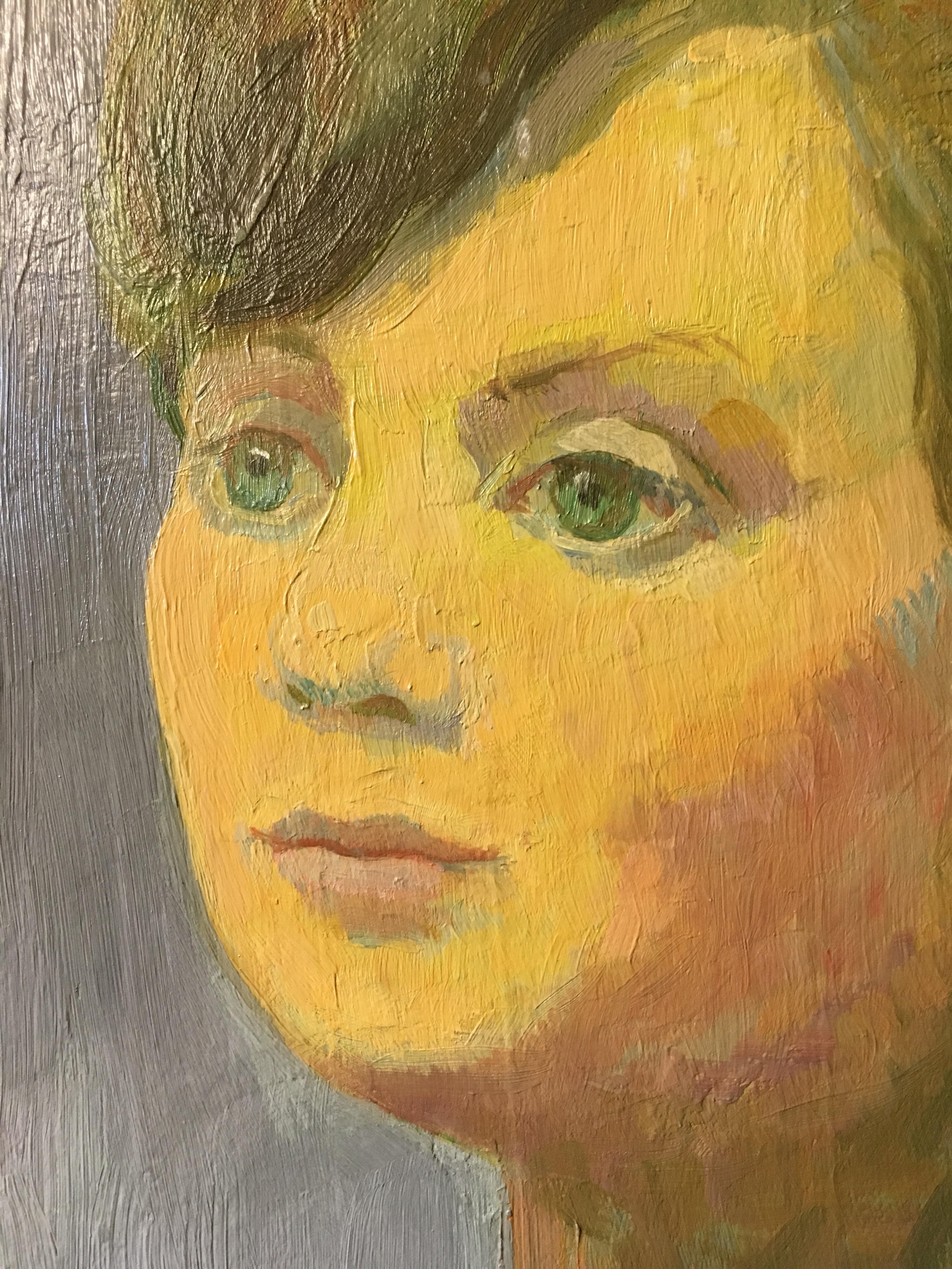 Young Lady, französisches impressionistisches Porträt, Ölgemälde, signiert, Mitte des Jahrhunderts (Braun), Portrait Painting, von Claude Benard