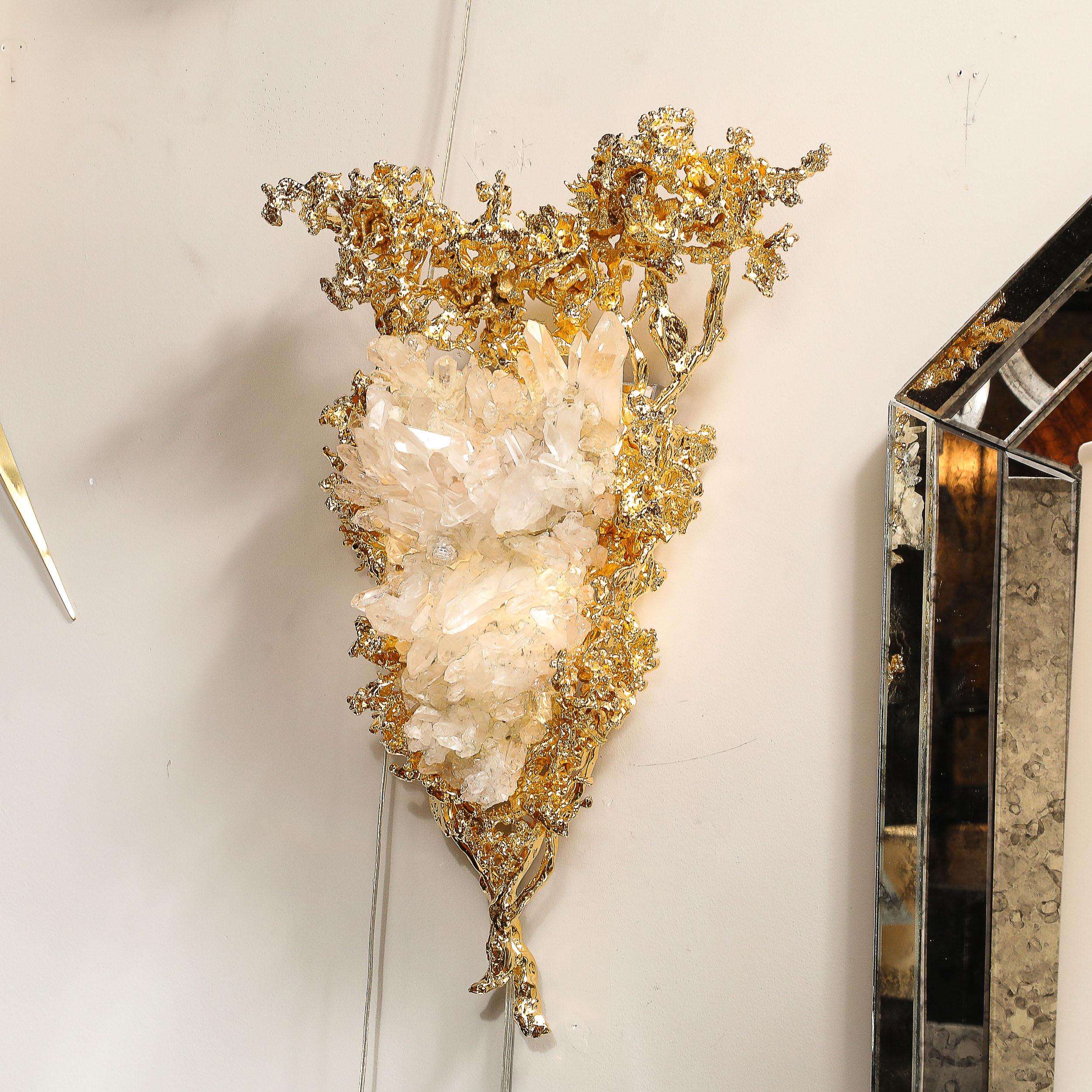 Claude Boeltz, bronzo placcato oro 24 carati con forma a V e cristalli di rocca in vendita 5