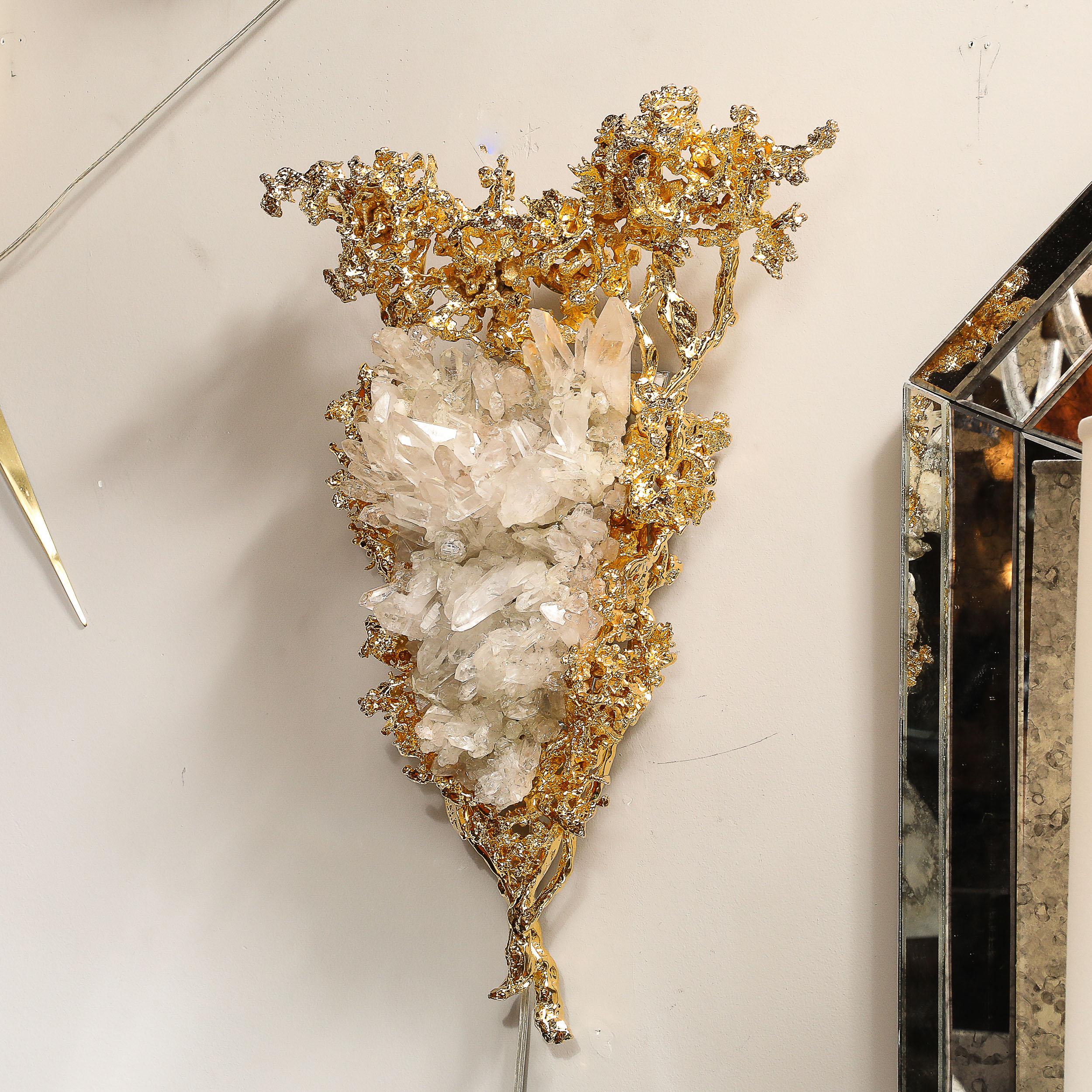 Claude Boeltz, bronzo placcato oro 24 carati con forma a V e cristalli di rocca in vendita 6
