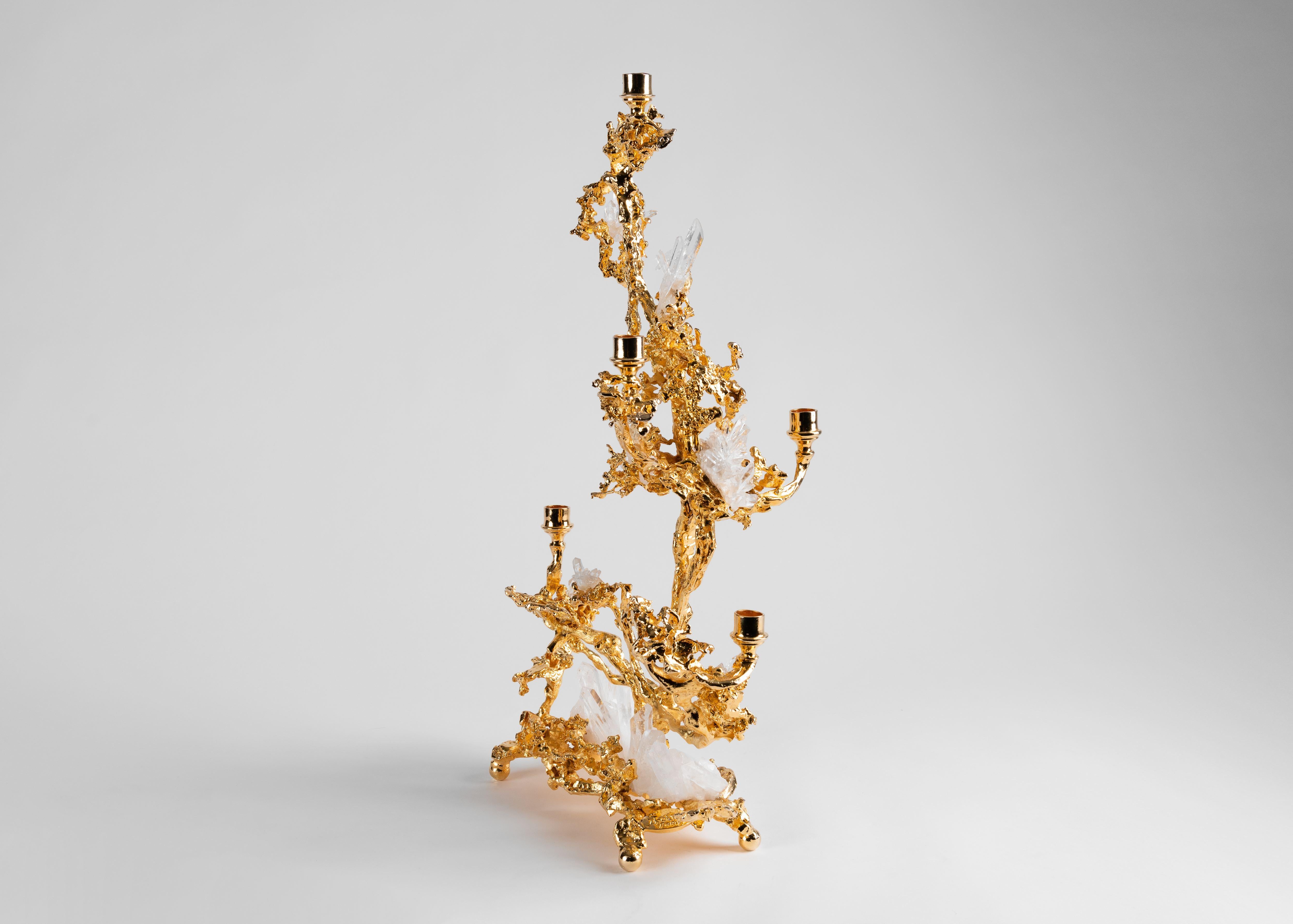 Gilt Claude Boeltz, Bronze Eclaté Candelabrum, United States, 2019 For Sale