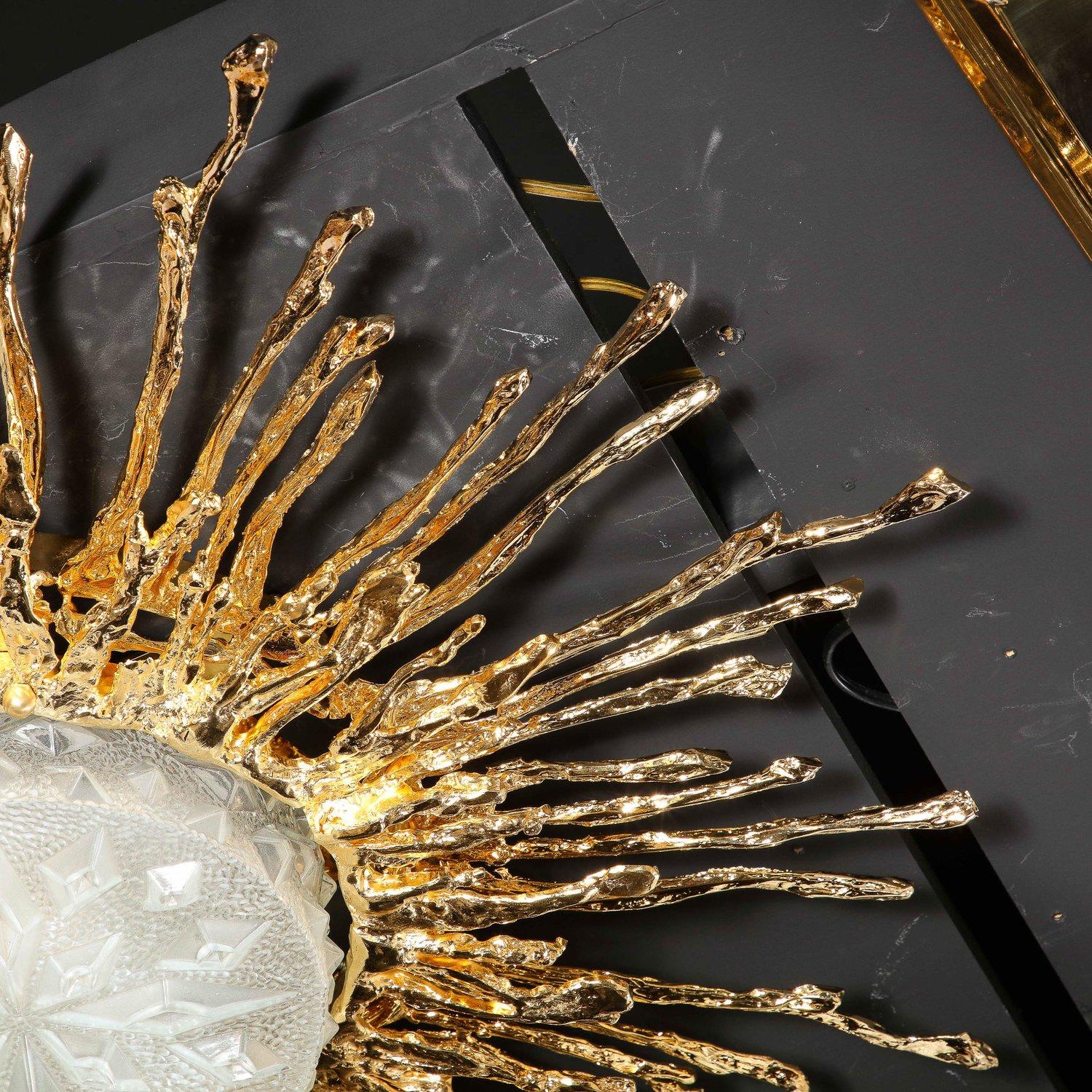 Lustre encastré Sunburst de Claude Boeltz en bronze explosé et or 24 carats en vente 8