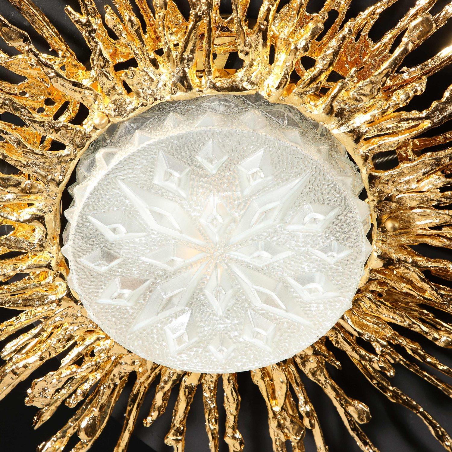 Lustre encastré Sunburst de Claude Boeltz en bronze explosé et or 24 carats en vente 12