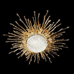 Claude Boeltz Exploded Bronze & 24-Karat Gold Sunburst Flush Mount Chandelier