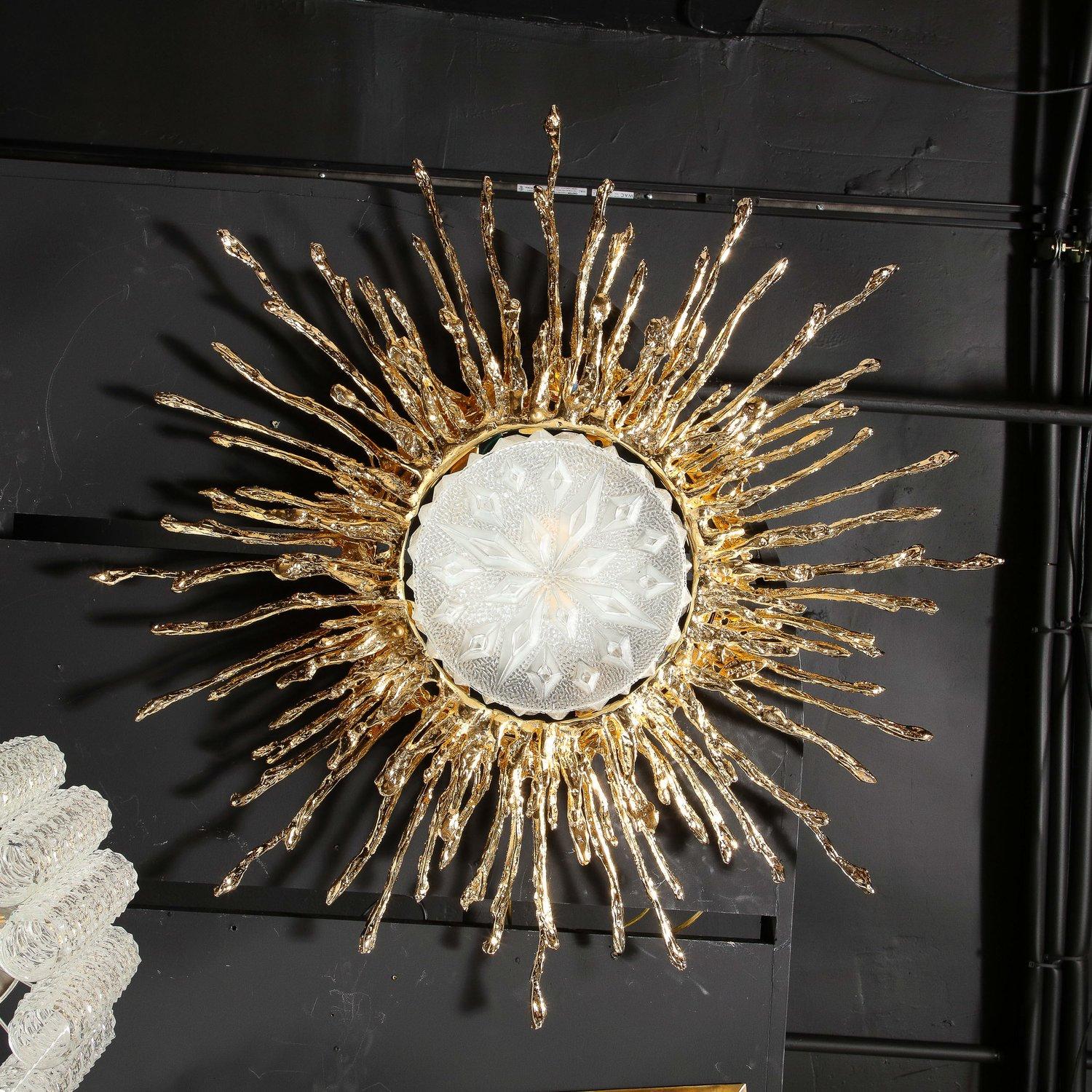 Lustre encastré Sunburst de Claude Boeltz en bronze explosé et or 24 carats en vente 1