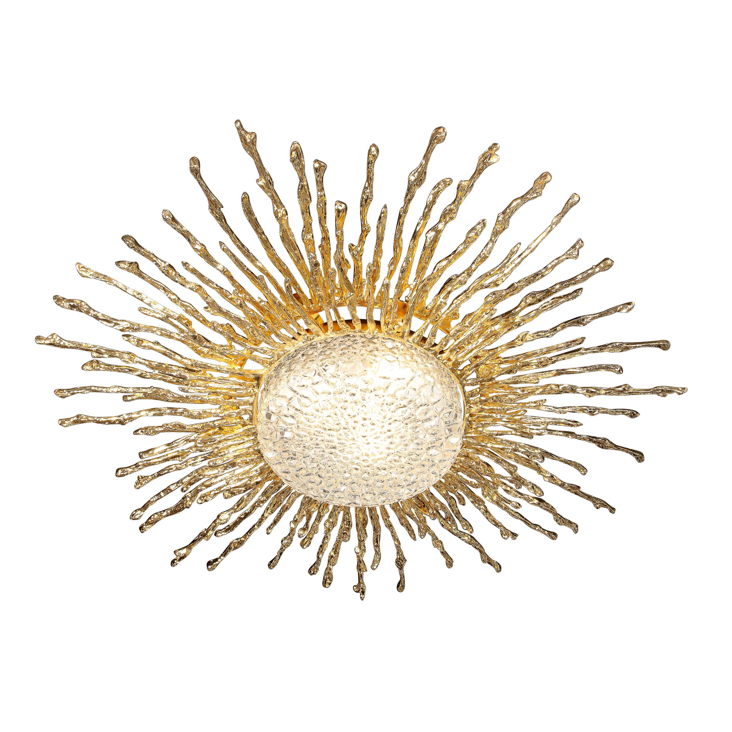 Claude Boeltz Exploded Bronze & 24-Karat Gold Sunburst Flush Mount Chandelier 3