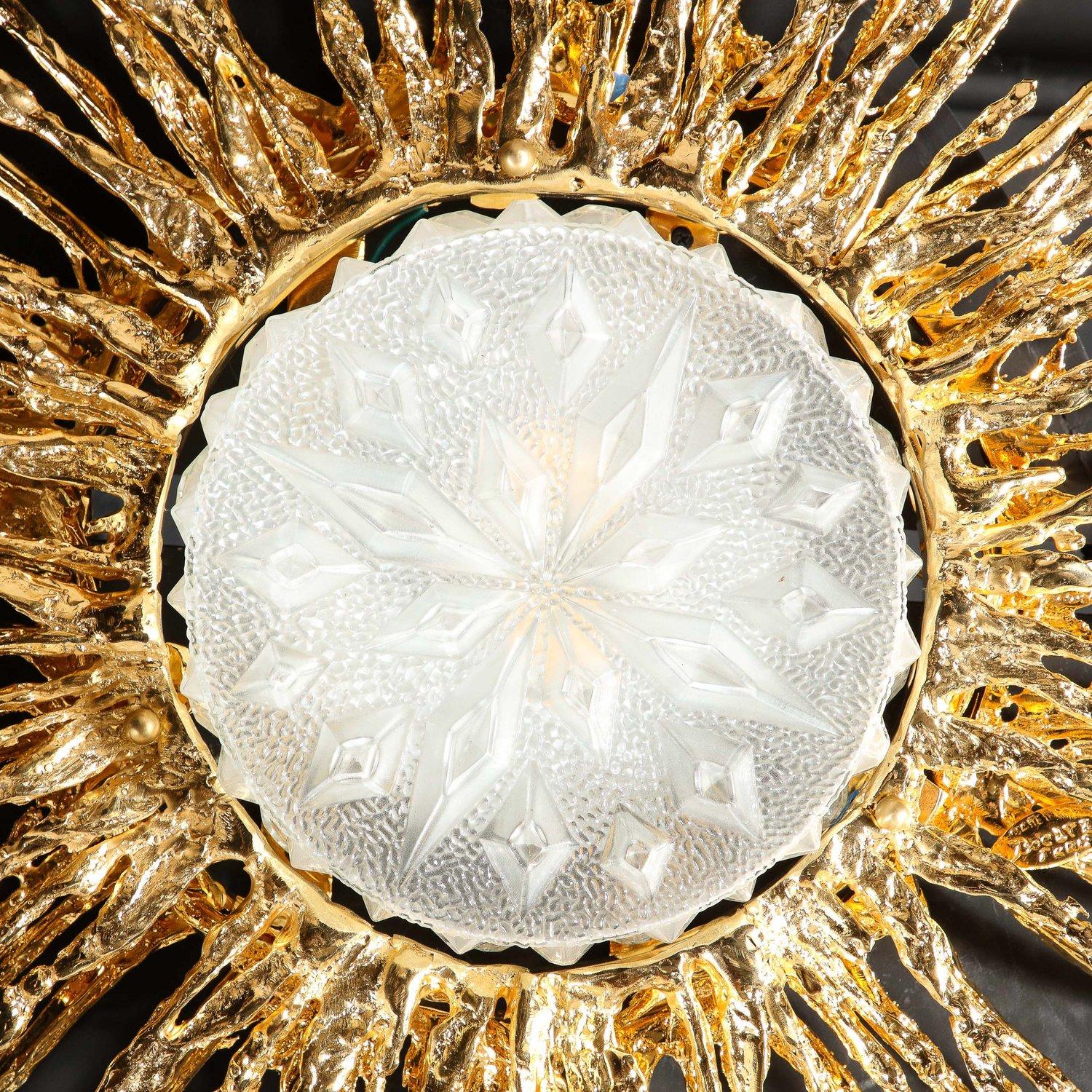 Lustre encastré Sunburst de Claude Boeltz en bronze explosé et or 24 carats en vente 2