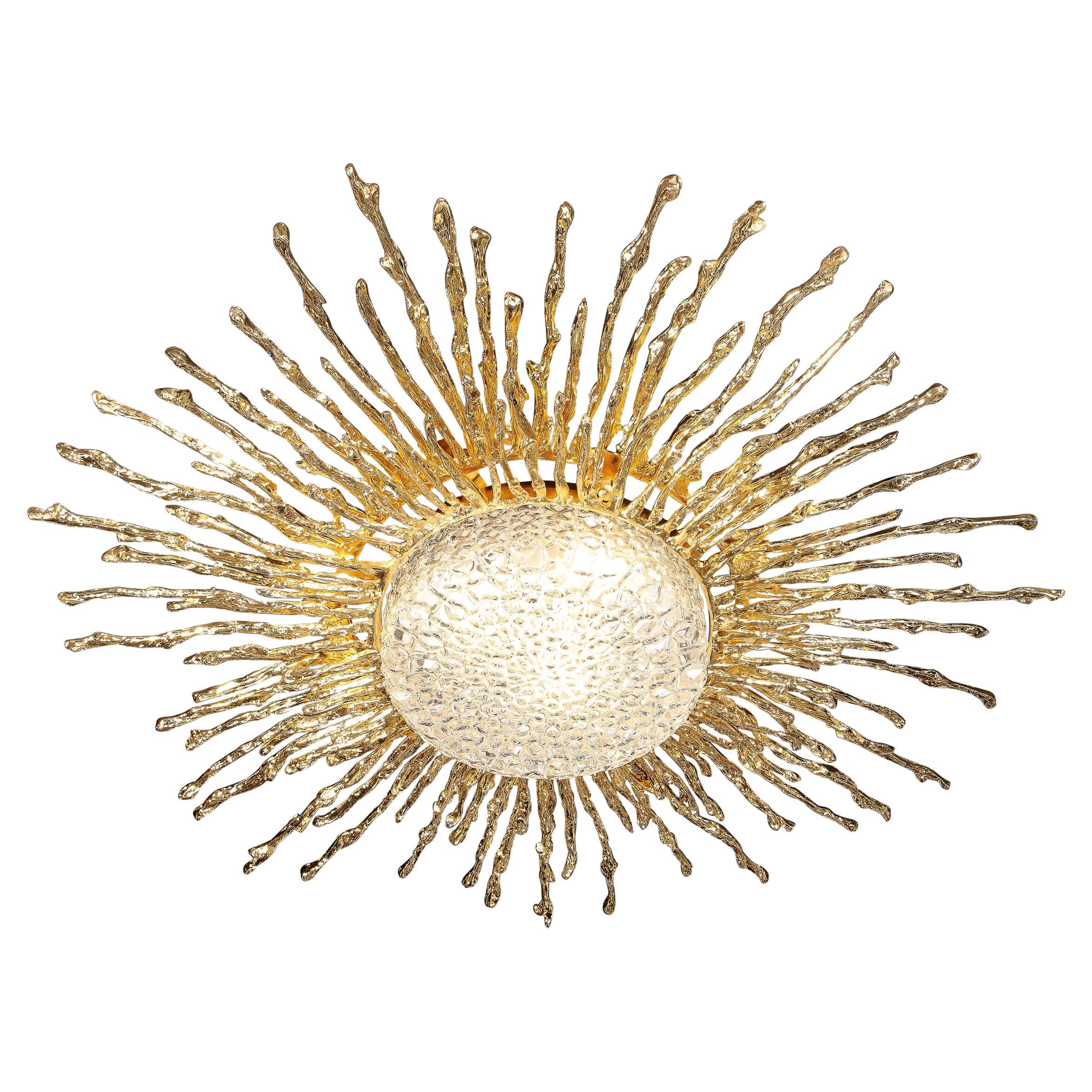 Claude Boeltz Exploded Bronze & 24-Karat Gold Sunburst Flush Mount Chandelier