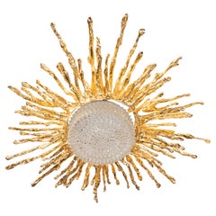 Claude Boeltz Exploded Bronze and 24-Karat Gold Sunburst Flush Mount Chandelier