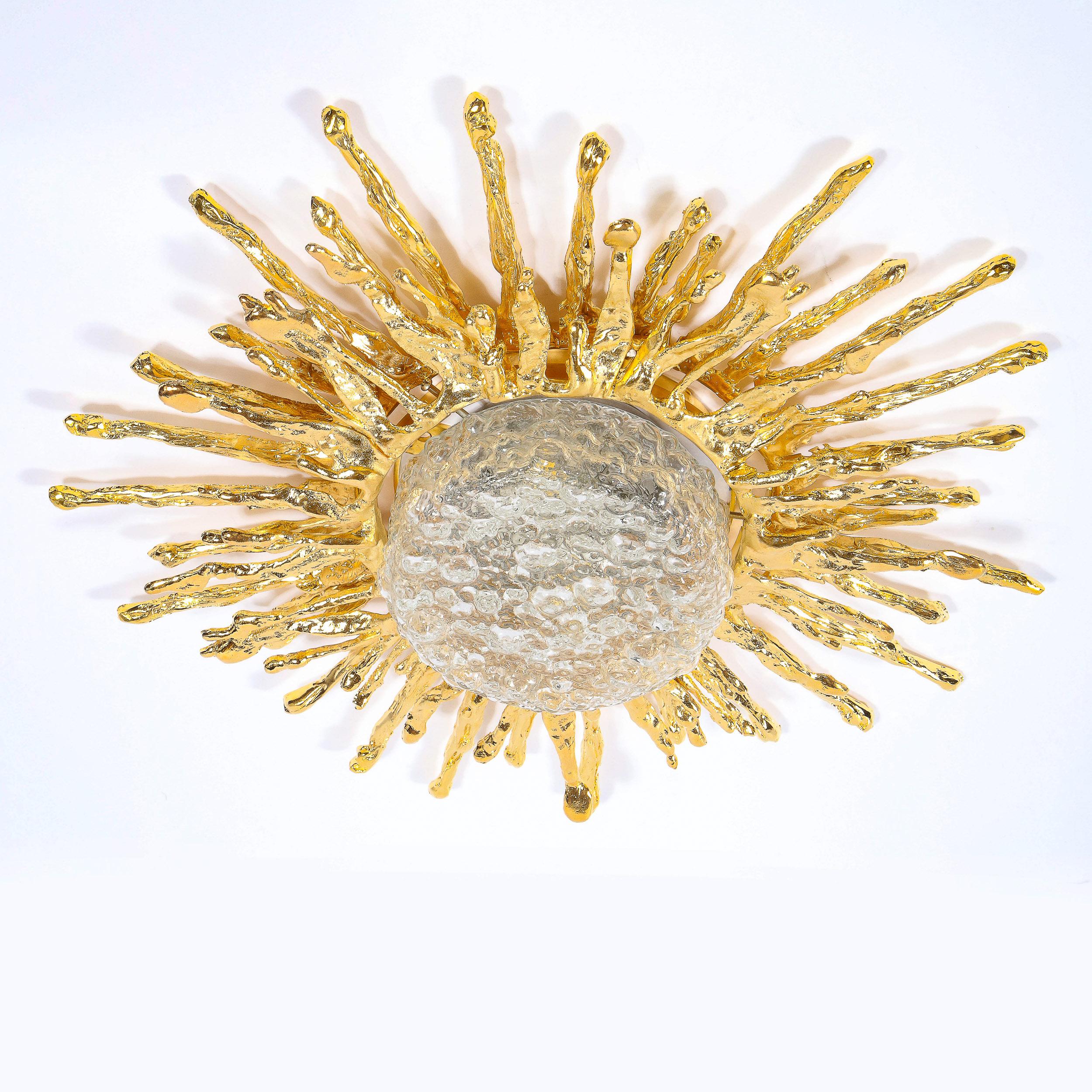 Claude Boeltz Exploded Bronze and 24-Karat Gold Sunburst Flush Mount Chandelier In Excellent Condition In New York, NY