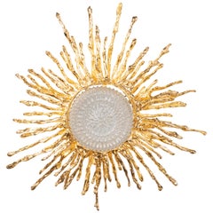 Claude Boeltz Explosionsbronze und 24-Karat Gold Sunburst Flush Mount Kronleuchter